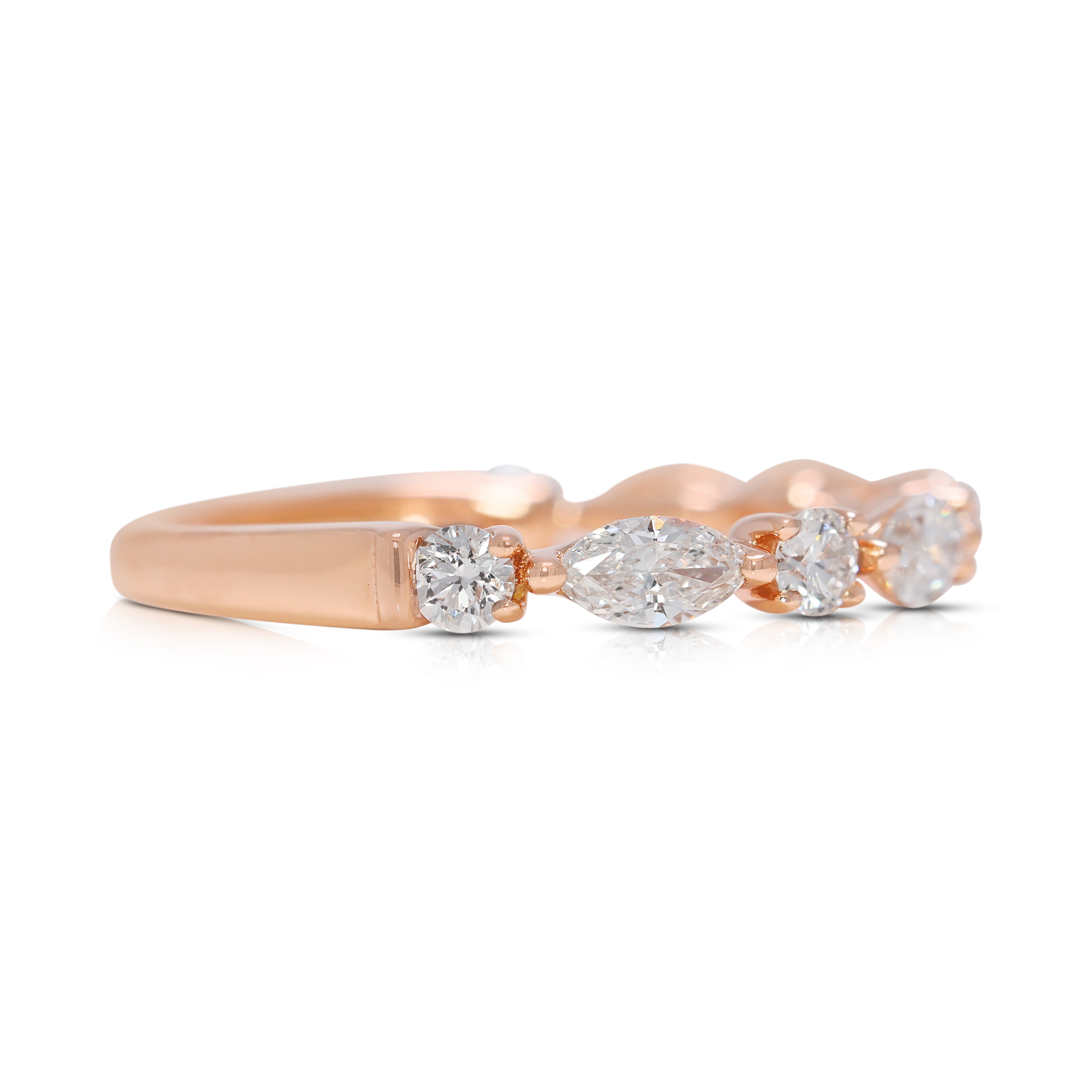Delicate 0.53ct Marquise & Round Natural Diamond Ring in 18K Rose Gold