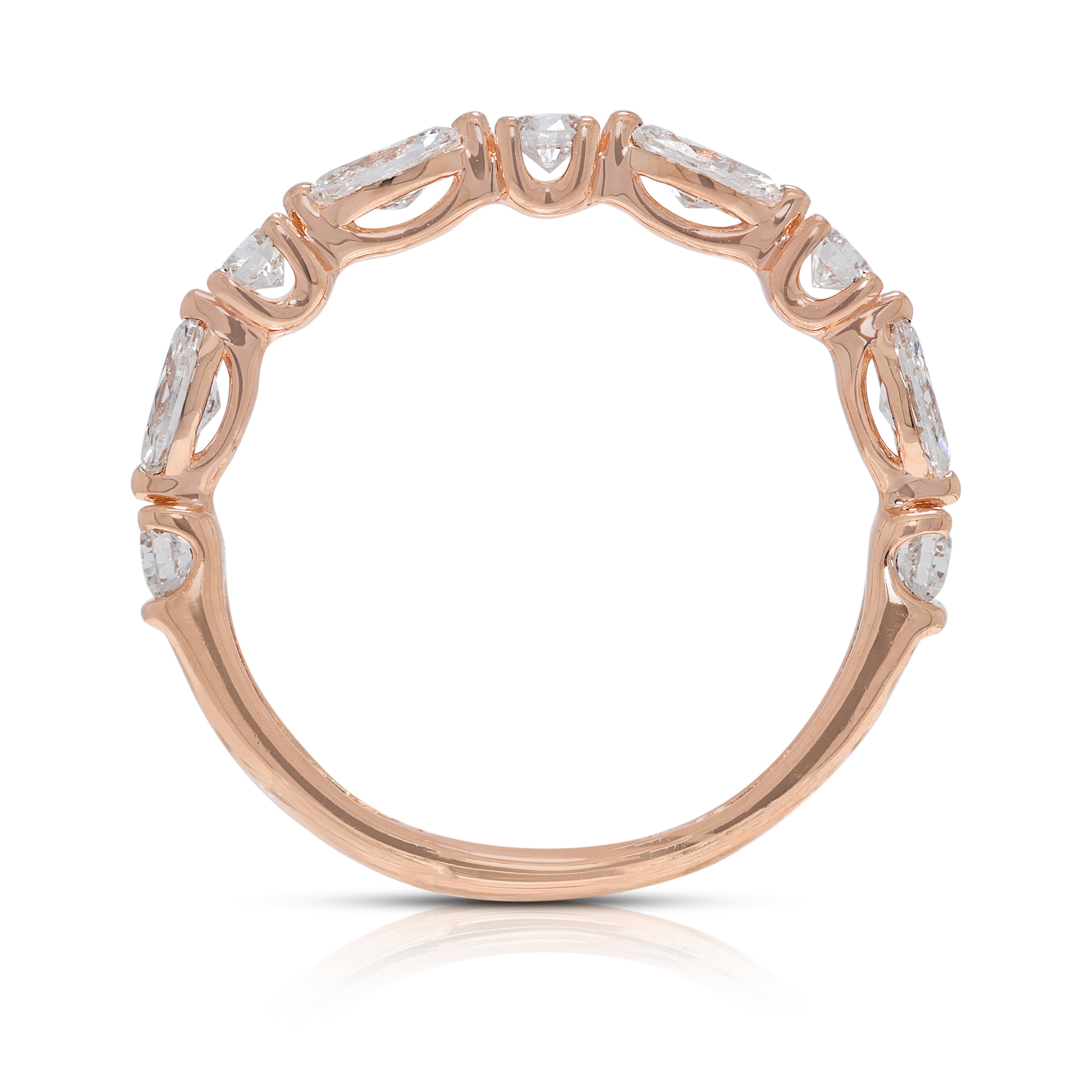 Delicate 0.53ct Marquise & Round Natural Diamond Ring in 18K Rose Gold