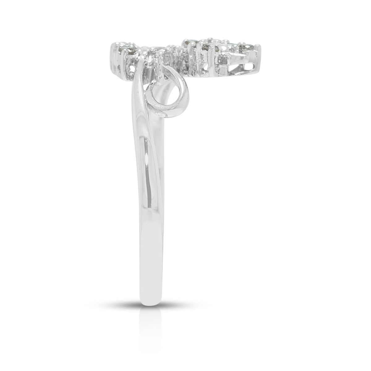 Alluring 0.12ct Natural Diamond Double Butterfly Bypass Ring in 18K White Gold