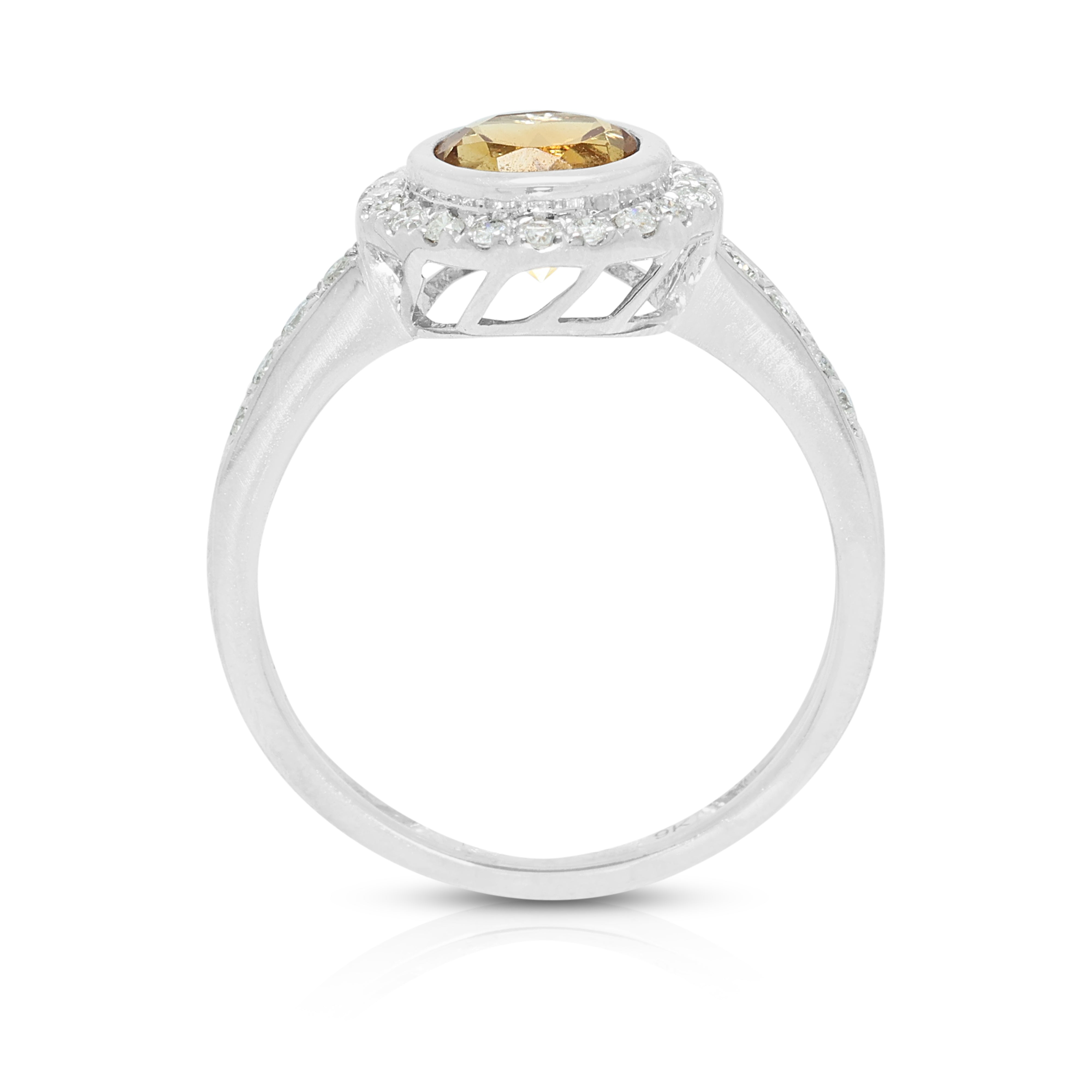 Radiant 1.10ct Citrine and 0.28ct Natural Diamond Halo Ring in 9K White Gold