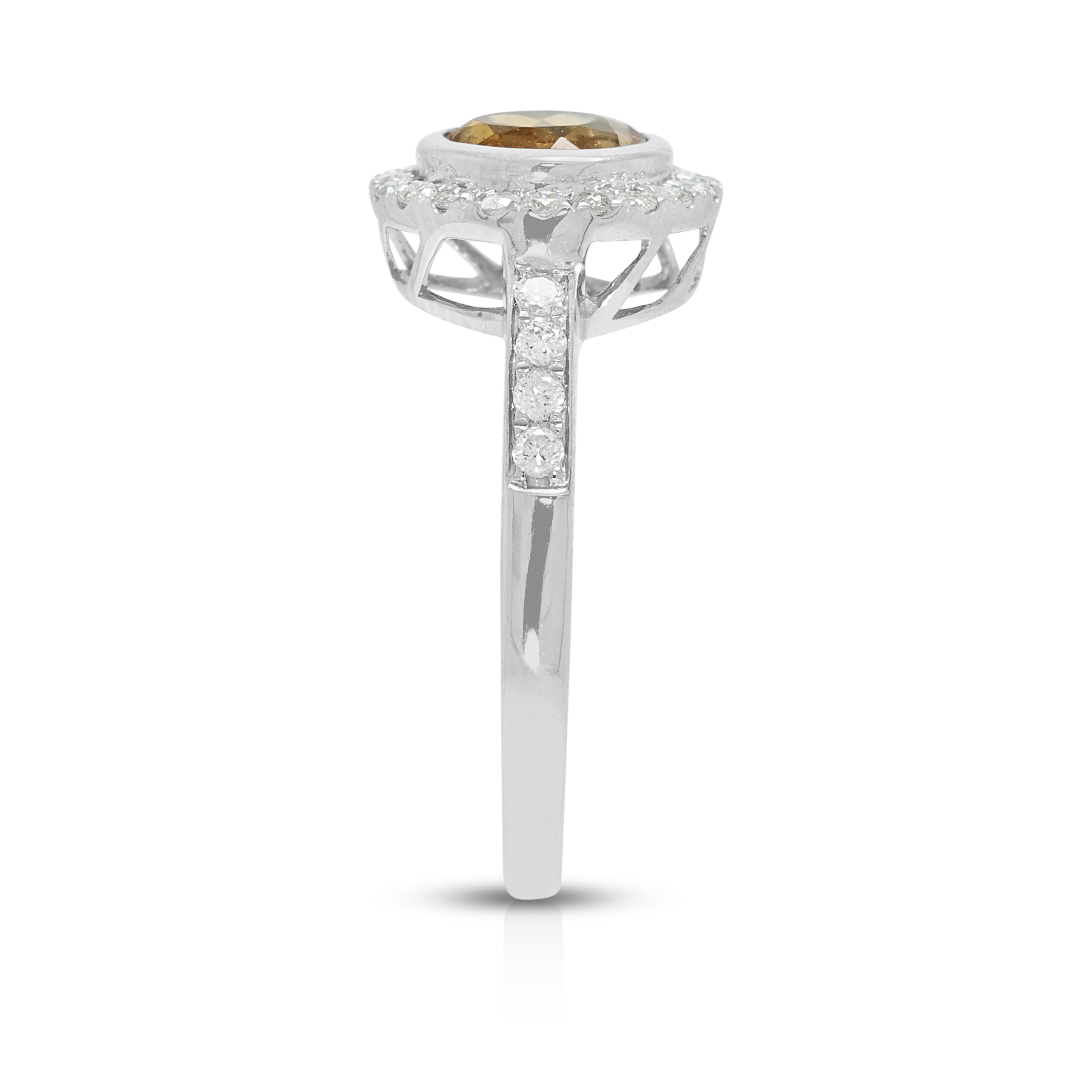 Radiant 1.10ct Citrine and 0.28ct Natural Diamond Halo Ring in 9K White Gold