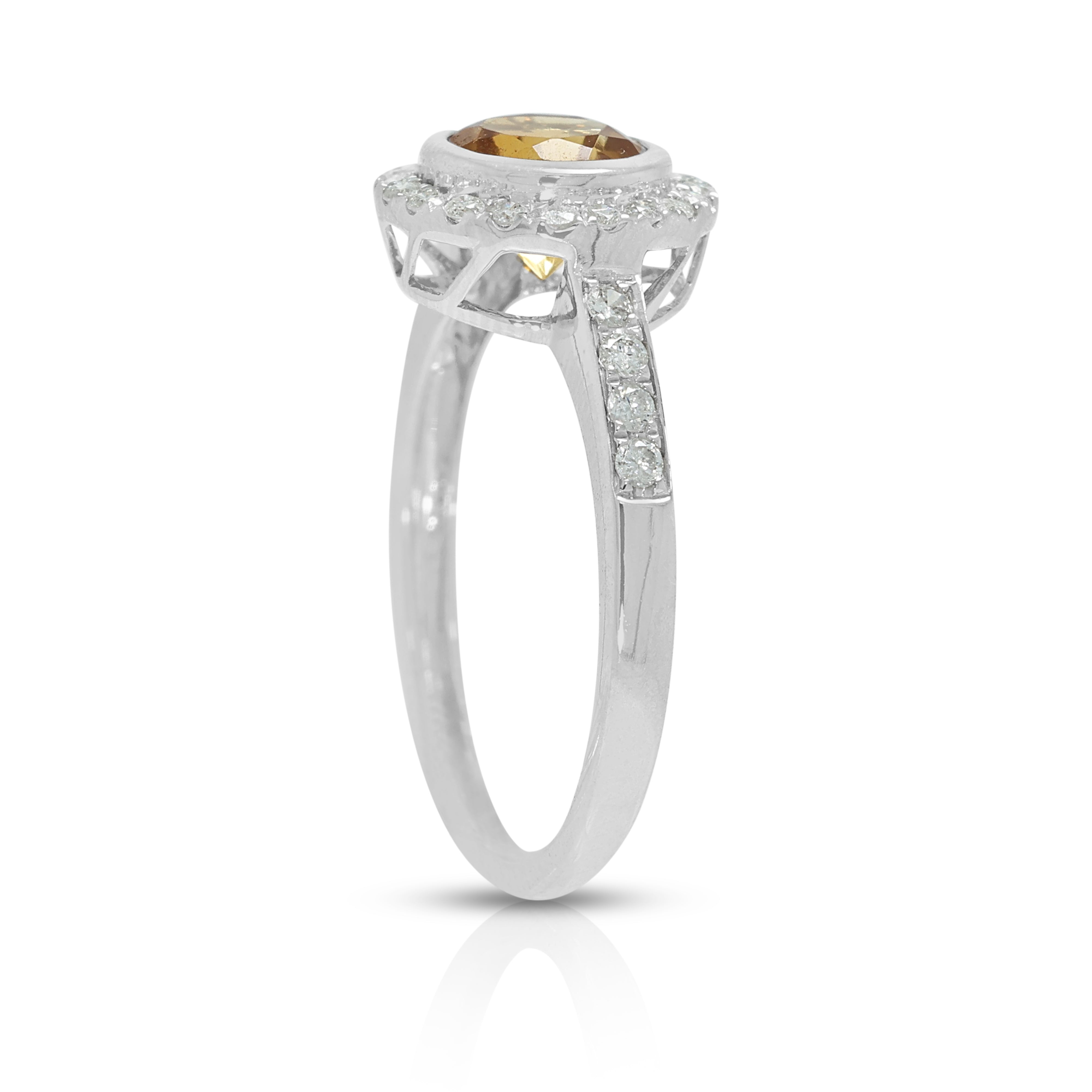 Radiant 1.10ct Citrine and 0.28ct Natural Diamond Halo Ring in 9K White Gold