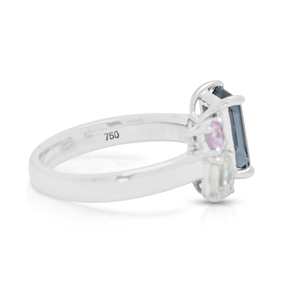 Peerless 1.45ct Greyish Blue Spinel, 0.27ct Diamond and 0.10ct Pink Sapphire Modern Open Ring in 18K White Gold (New)