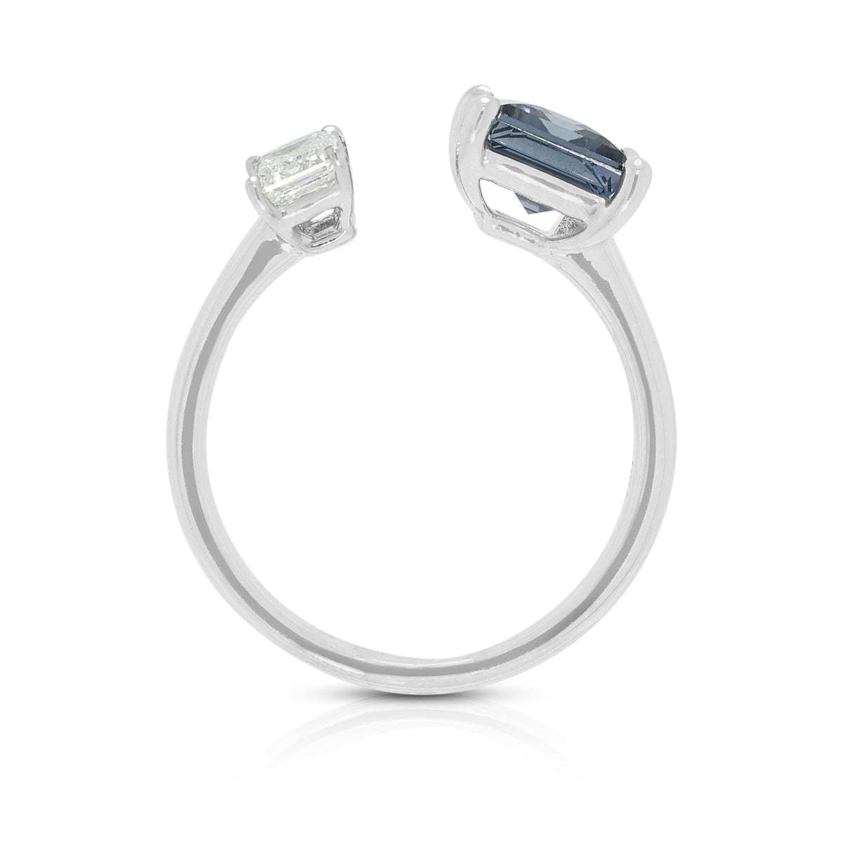 Peerless 1.45ct Greyish Blue Spinel, 0.27ct Diamond and 0.10ct Pink Sapphire Modern Open Ring in 18K White Gold (New)