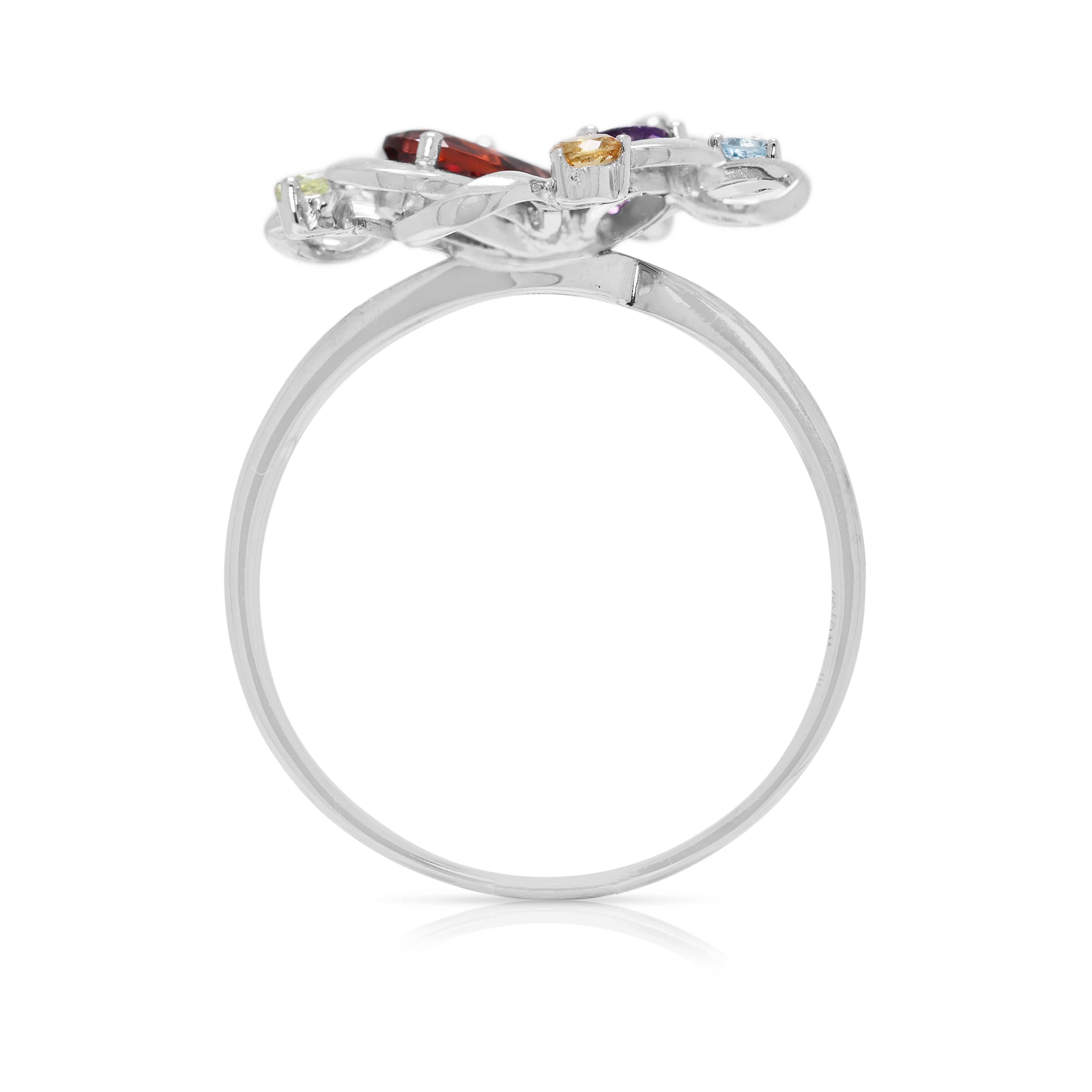 Playful 0.46ct Destinée by Lee Hwa Multi-Gemstone Floral Ring with Diamond Accent in 18K White Gold