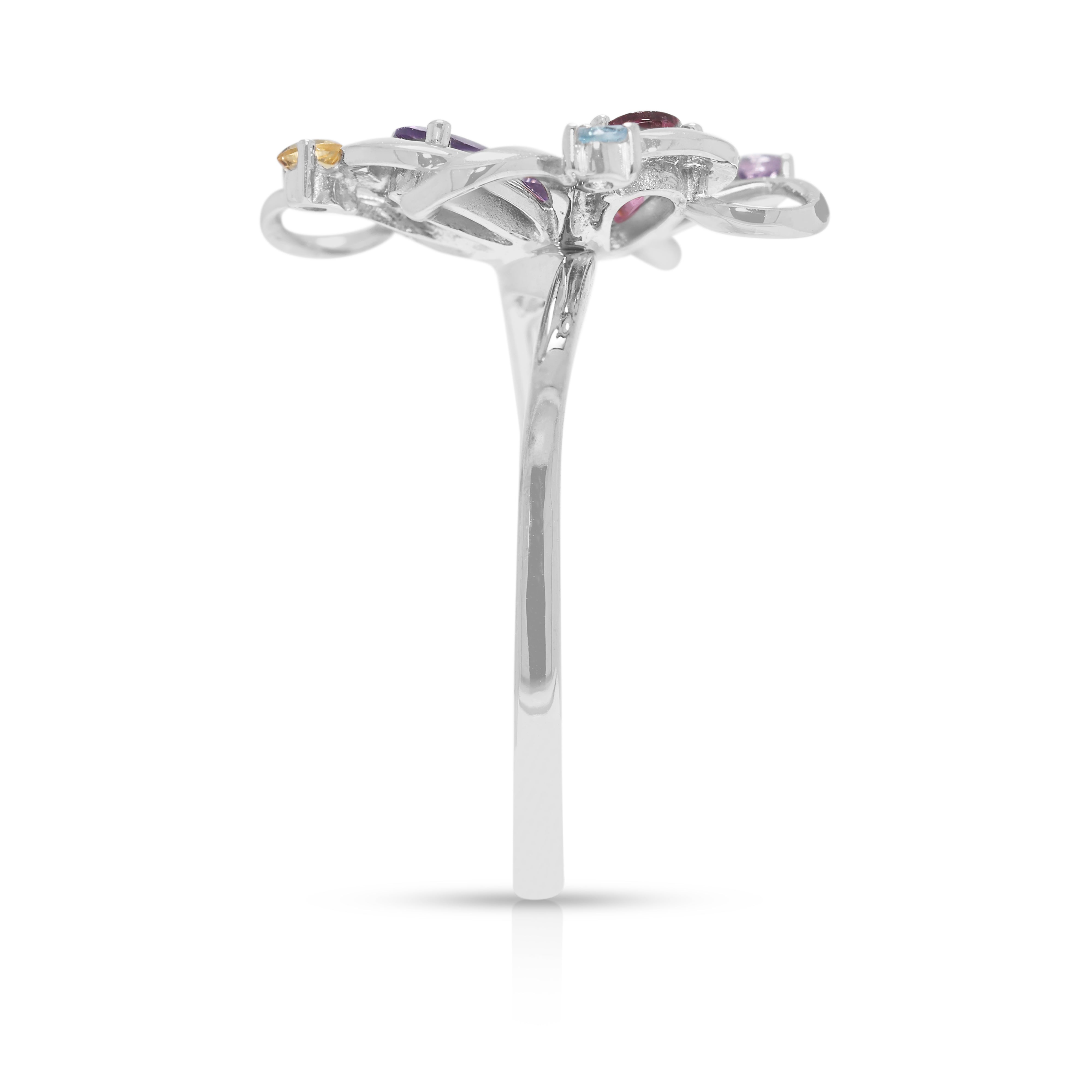 Playful 0.46ct Destinée by Lee Hwa Multi-Gemstone Floral Ring with Diamond Accent in 18K White Gold