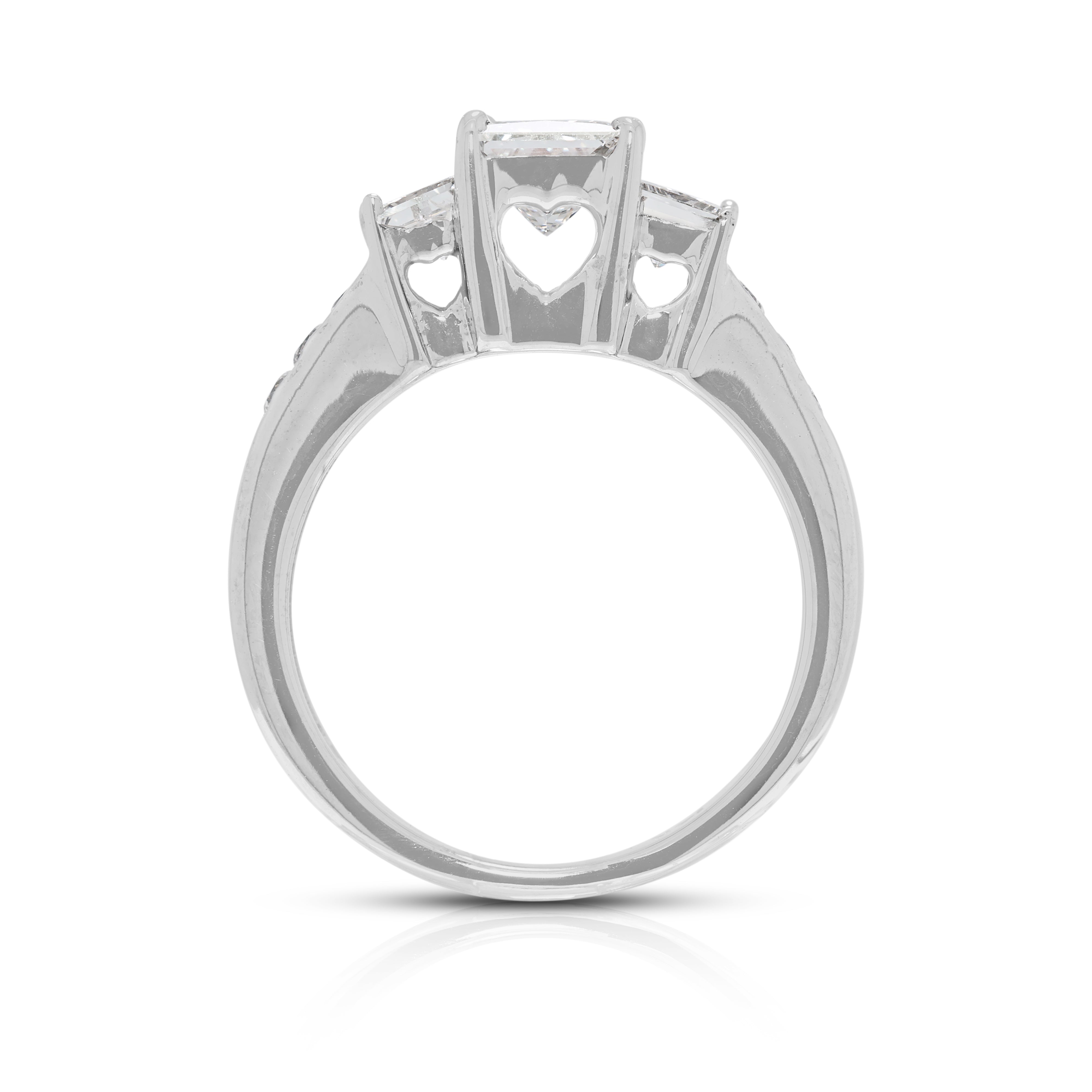 Sophisticated 1.36ct Princess & Round Natural Diamond Engagement Ring in 14K White Gold - GIA Certified