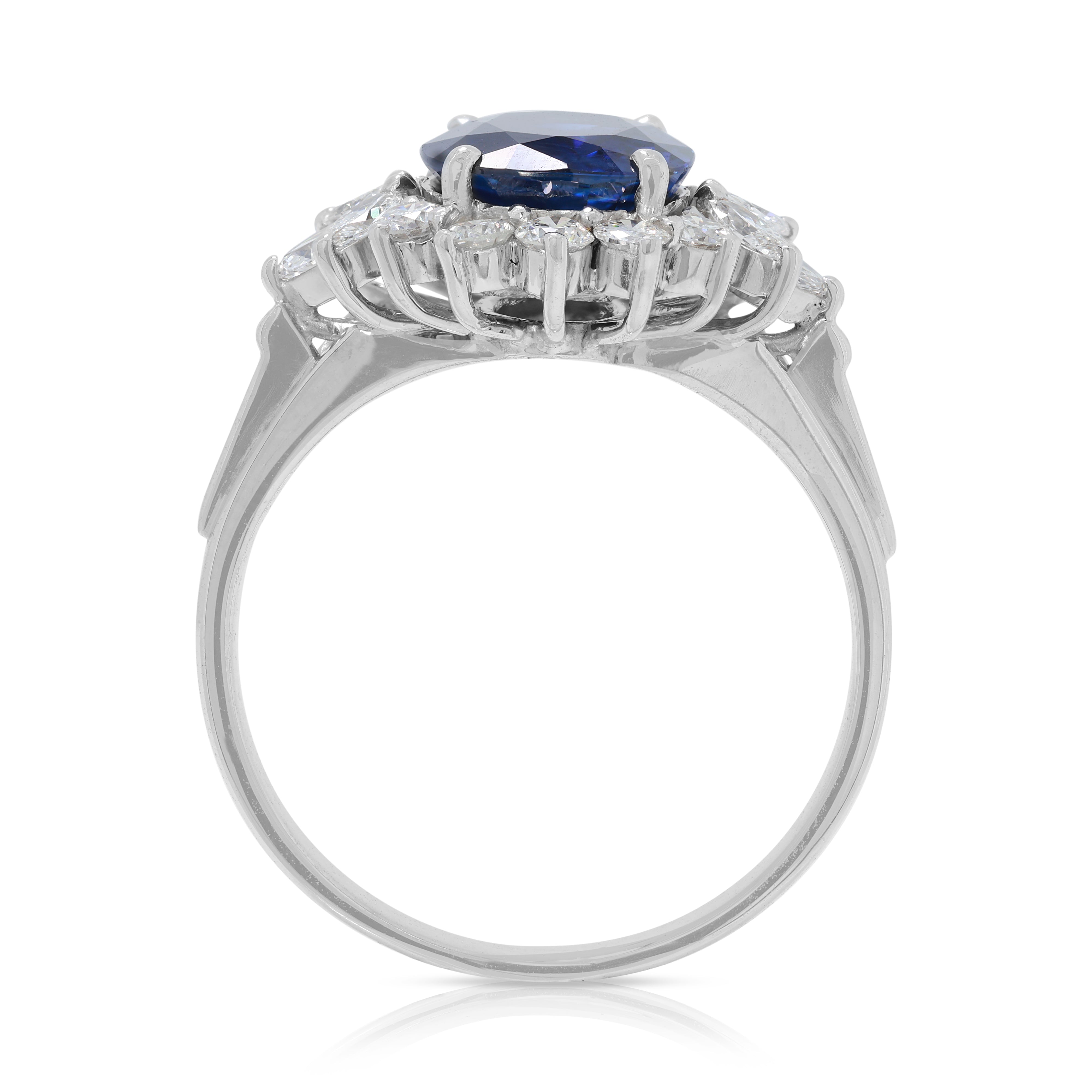 Luxurious 3.95ct Sapphire and Natural Diamonds Ring in 18K White Gold