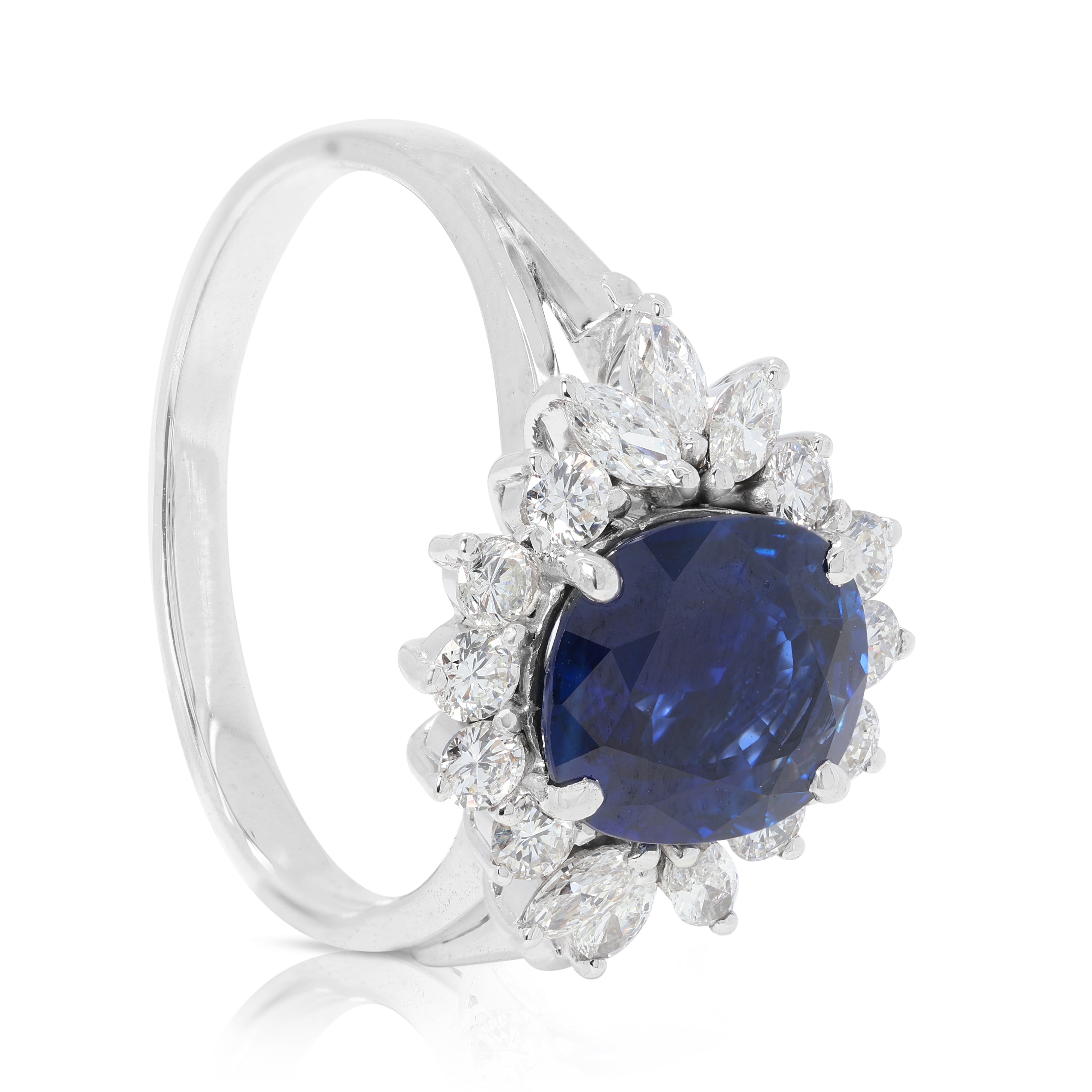 Luxurious 3.95ct Sapphire and Natural Diamonds Ring in 18K White Gold