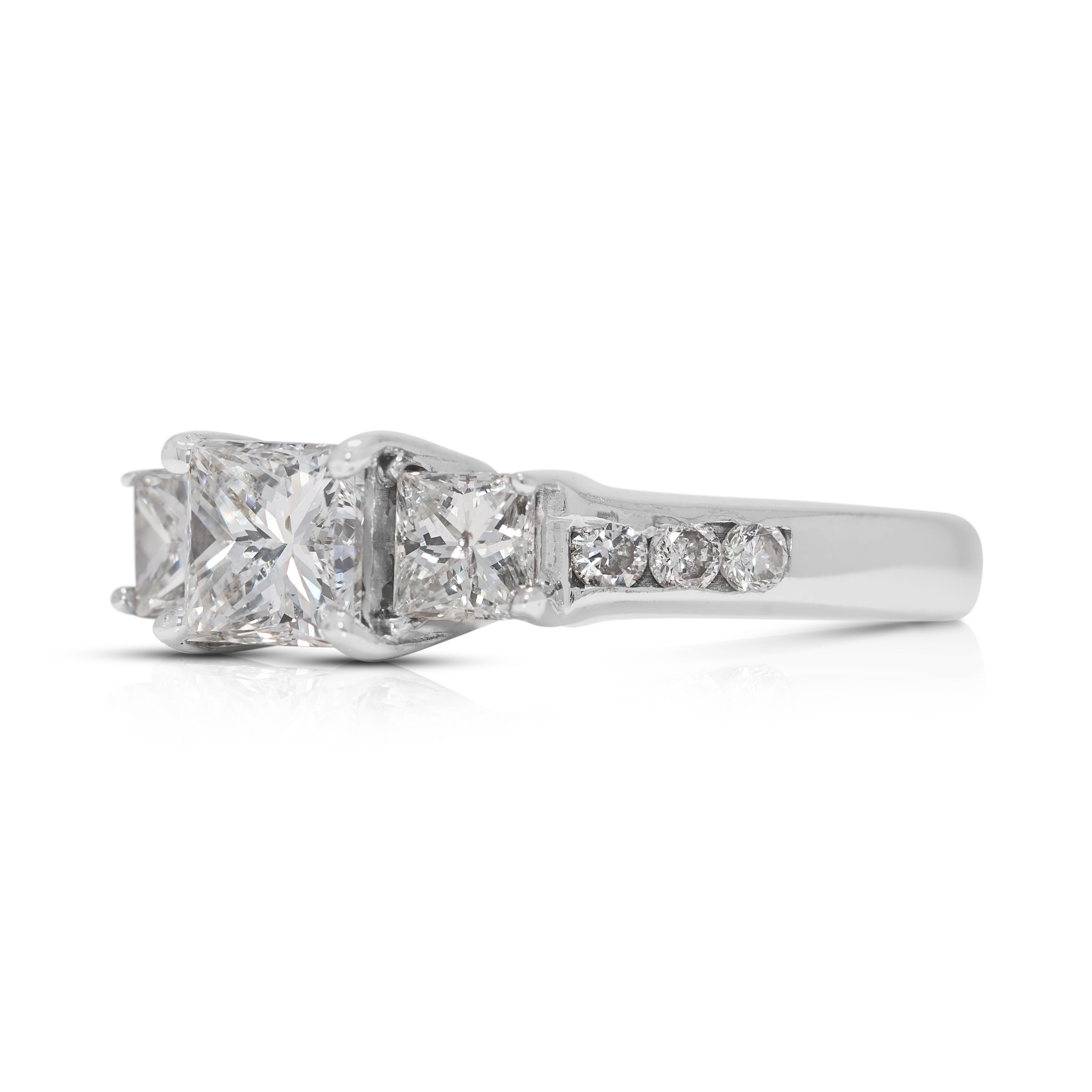 Sophisticated 1.36ct Princess & Round Natural Diamond Engagement Ring in 14K White Gold - GIA Certified