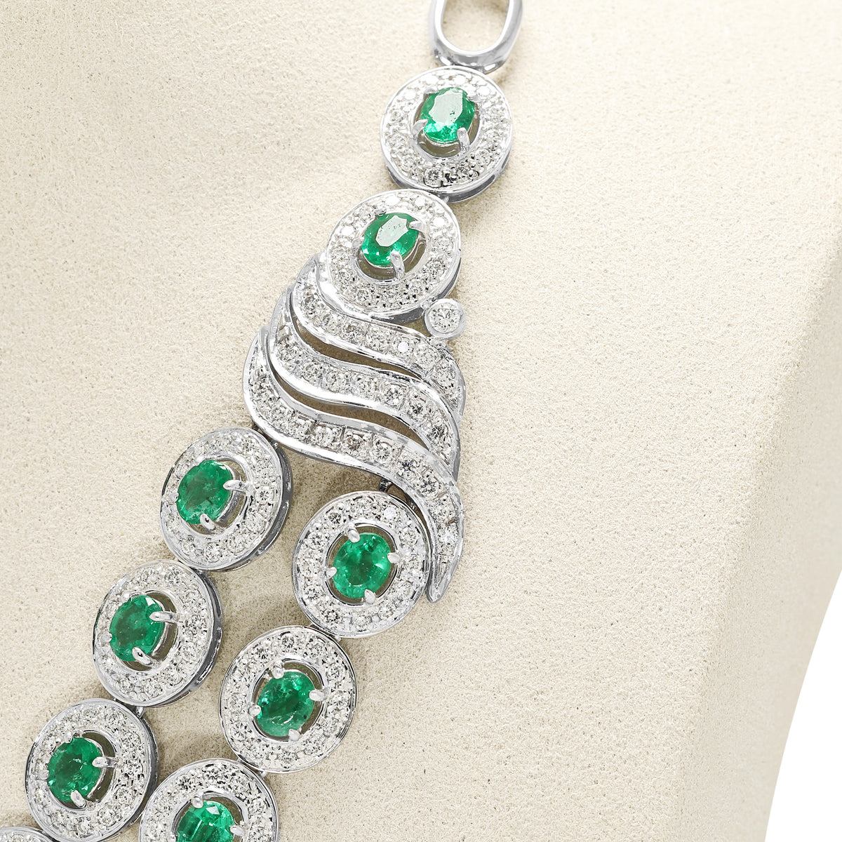 Resplendent 9.40ct Emerald and 6.07ct Natural Diamond Double Row Halo Collar Necklace in 18K White Gold