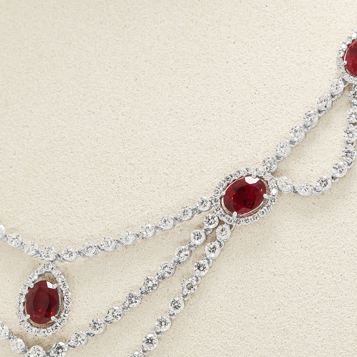 Spectacular 8.30ct Burmese Ruby and 10.04ct Natural Diamond Festoon Collar Necklace in 18K White Gold with Nan Yang Certificate