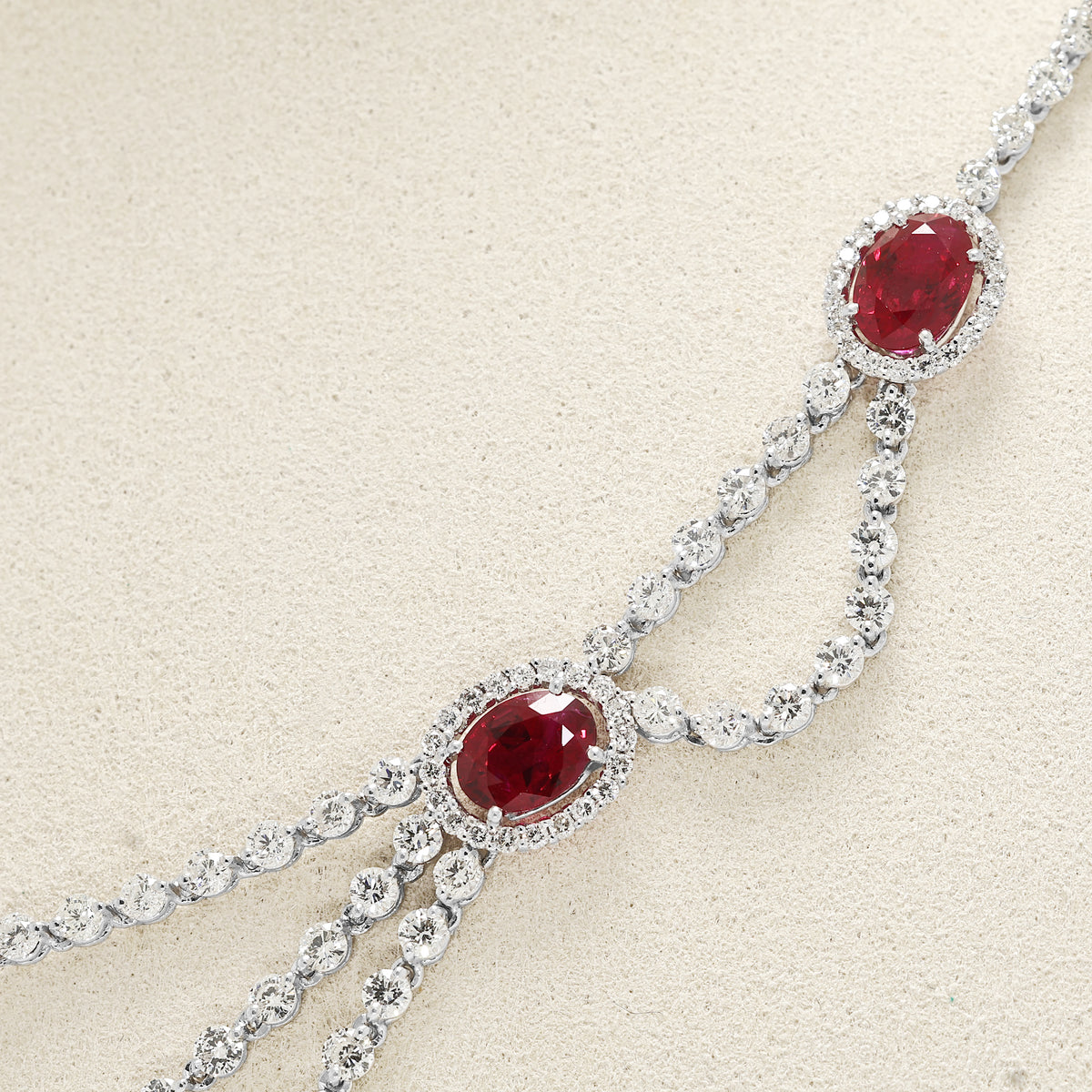 Spectacular 8.30ct Burmese Ruby and 10.04ct Natural Diamond Festoon Collar Necklace in 18K White Gold with Nan Yang Certificate