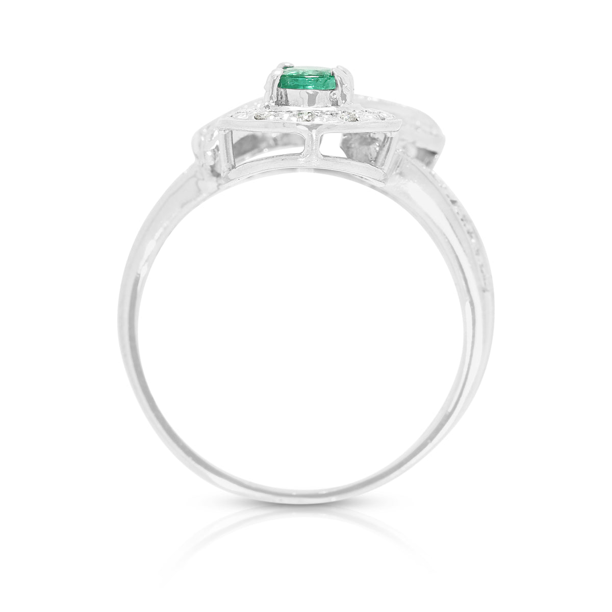 Spellbinding 0.60ct Emerald and 1.21ct Natural Diamond Bypass Halo Cocktail Ring in 18K White Gold