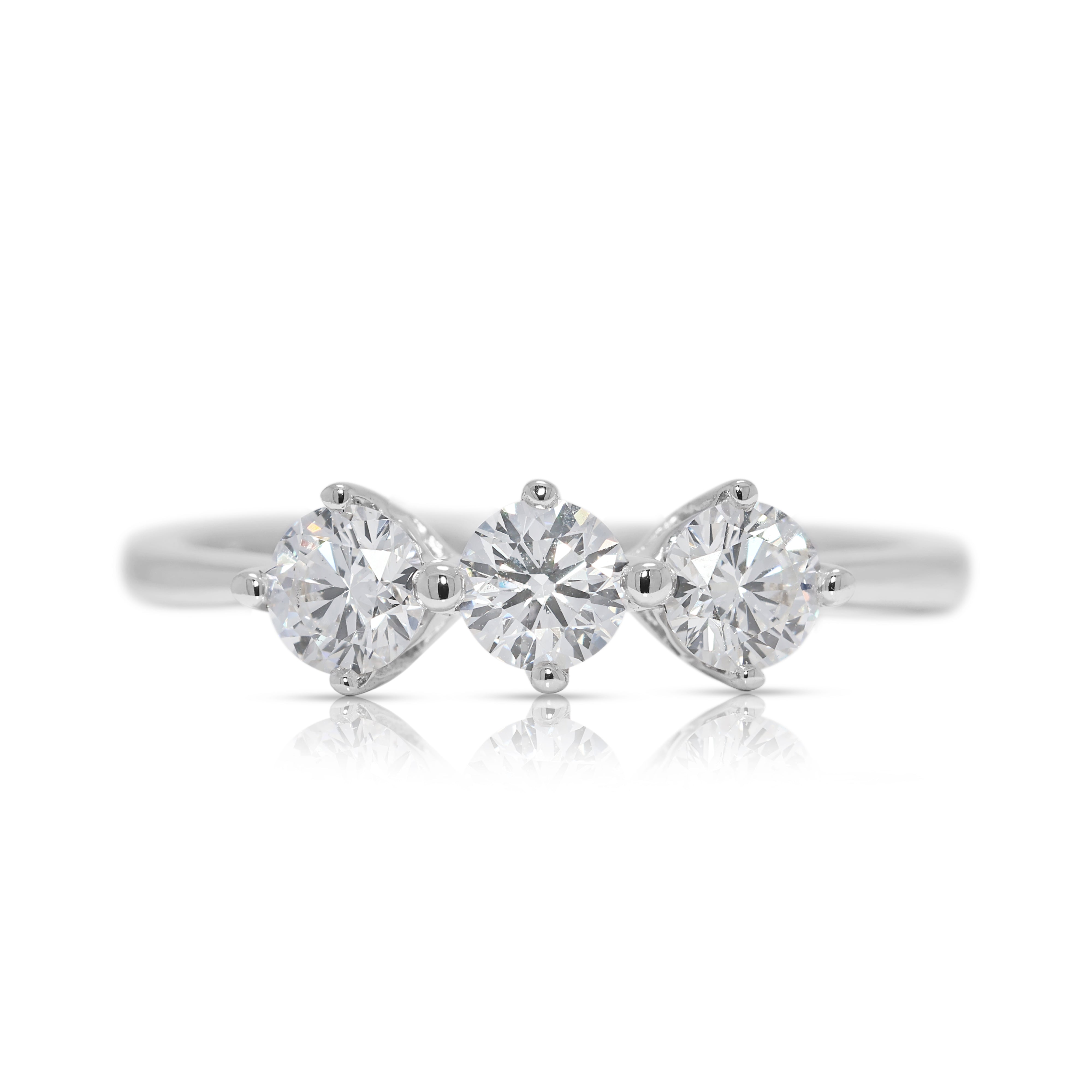 Sleek 0.54ct Three-Stone Natural Diamond Destinée by Lee Hwa Ring in 18K White Gold