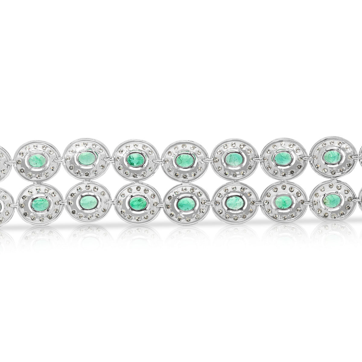 Resplendent 8.10ct Emerald and 4.68ct Natural Diamond Double Row Halo Link Bracelet in 18K White Gold