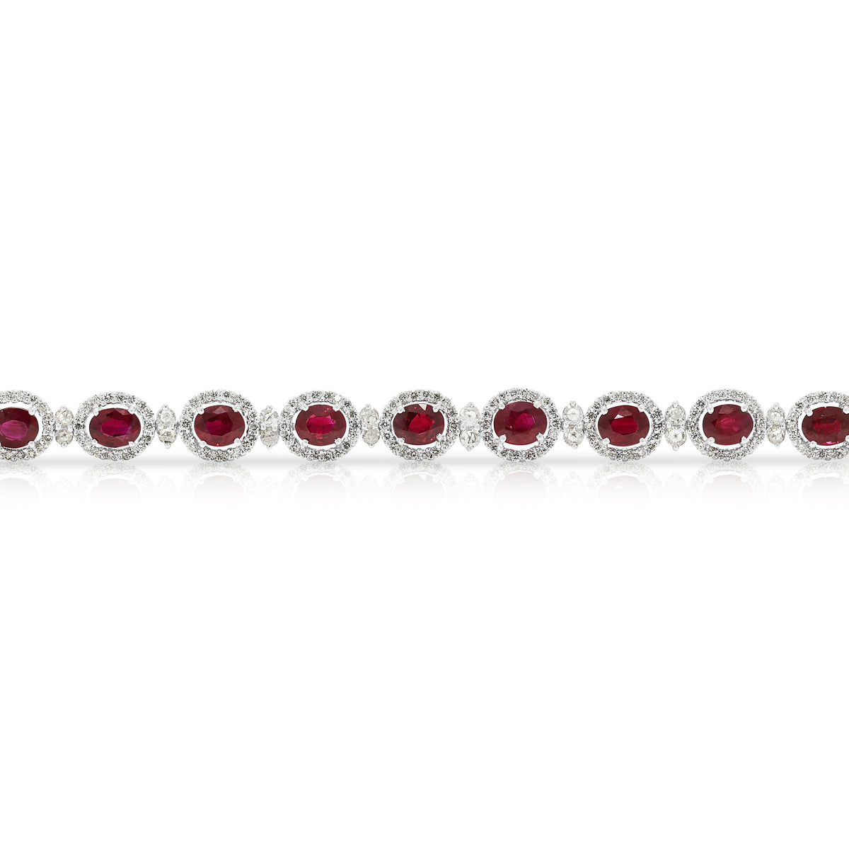Majestic 8.35ct Burmese Ruby and 1.83ct Diamond Halo Line Bracelet in 18K White Gold with Nan Yang Certificate