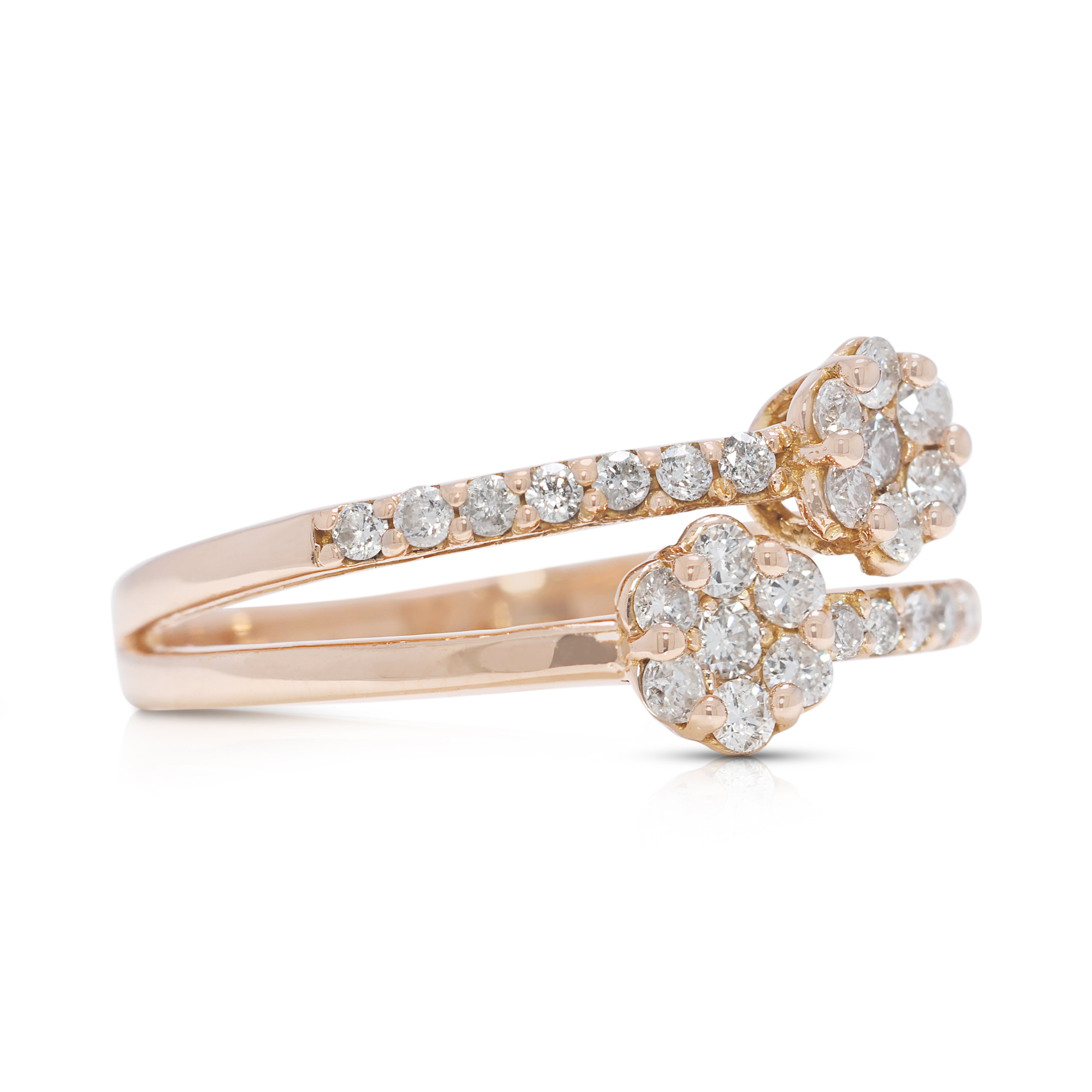 Floral Cluster 0.42ct Natural Diamond Split-Shank Ring in 18K Rose Gold
