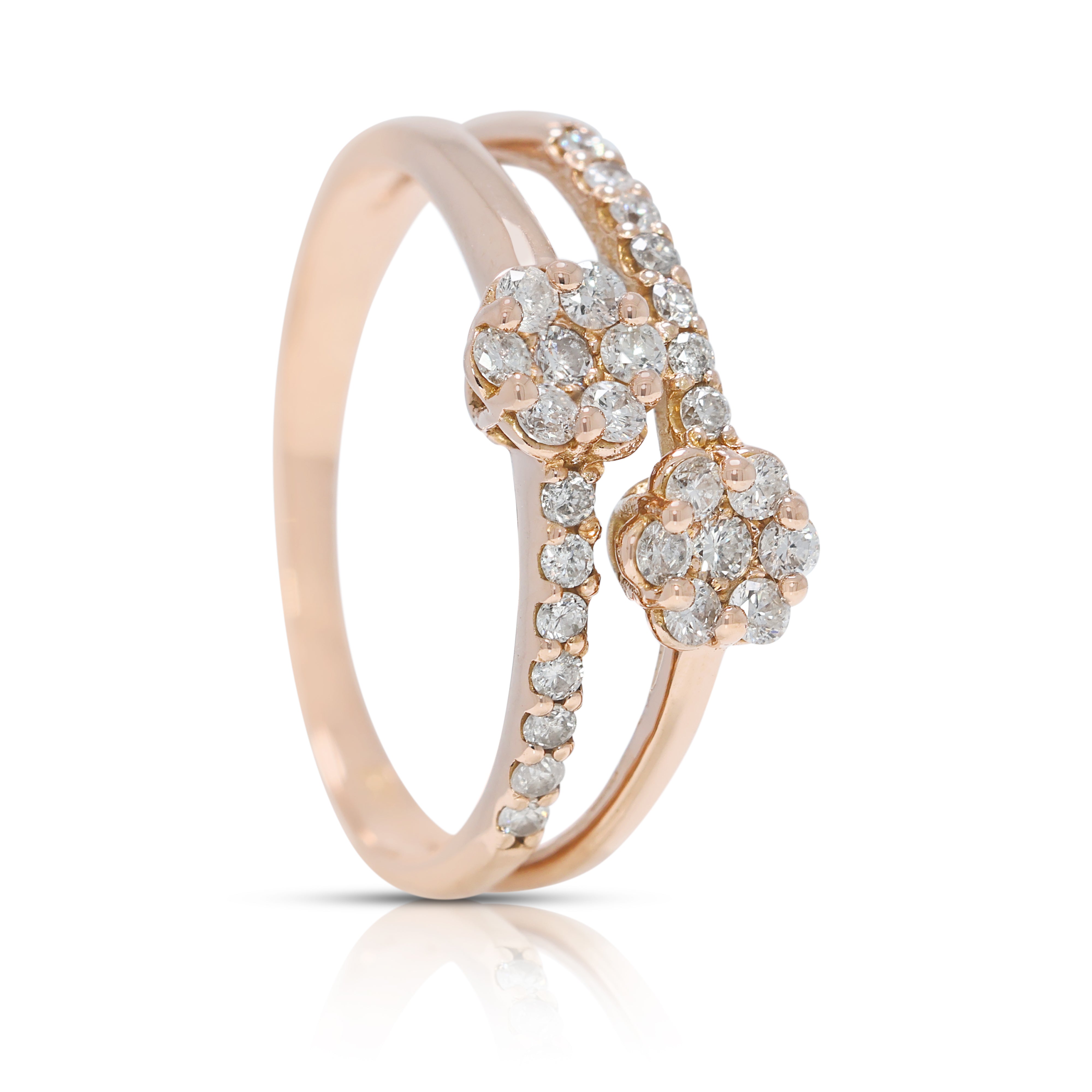 Floral Cluster 0.42ct Natural Diamond Split-Shank Ring in 18K Rose Gold