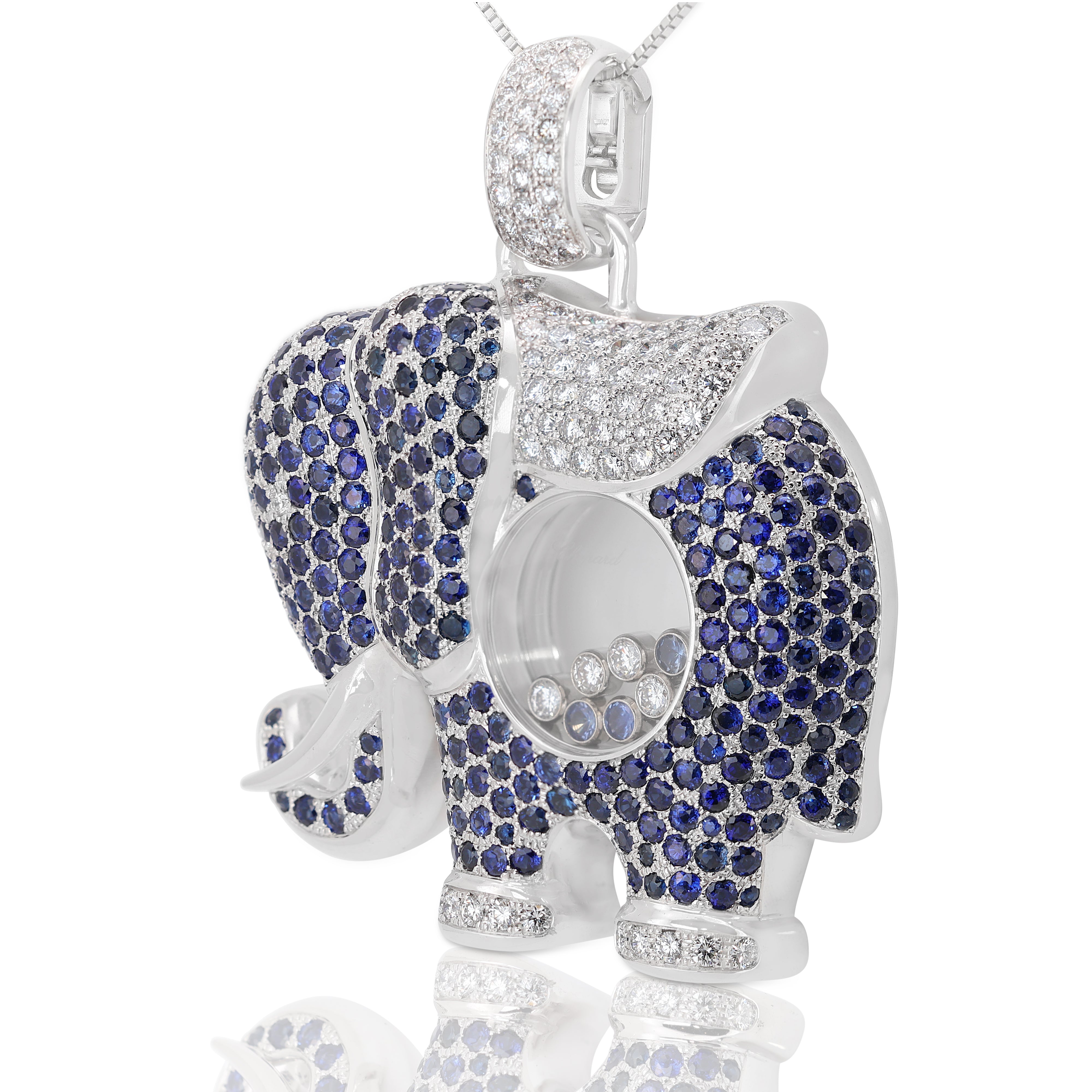 Chopard 7 carats and 2 points Sapphire and Natural Diamond Elephant Pendant in 18K White Gold