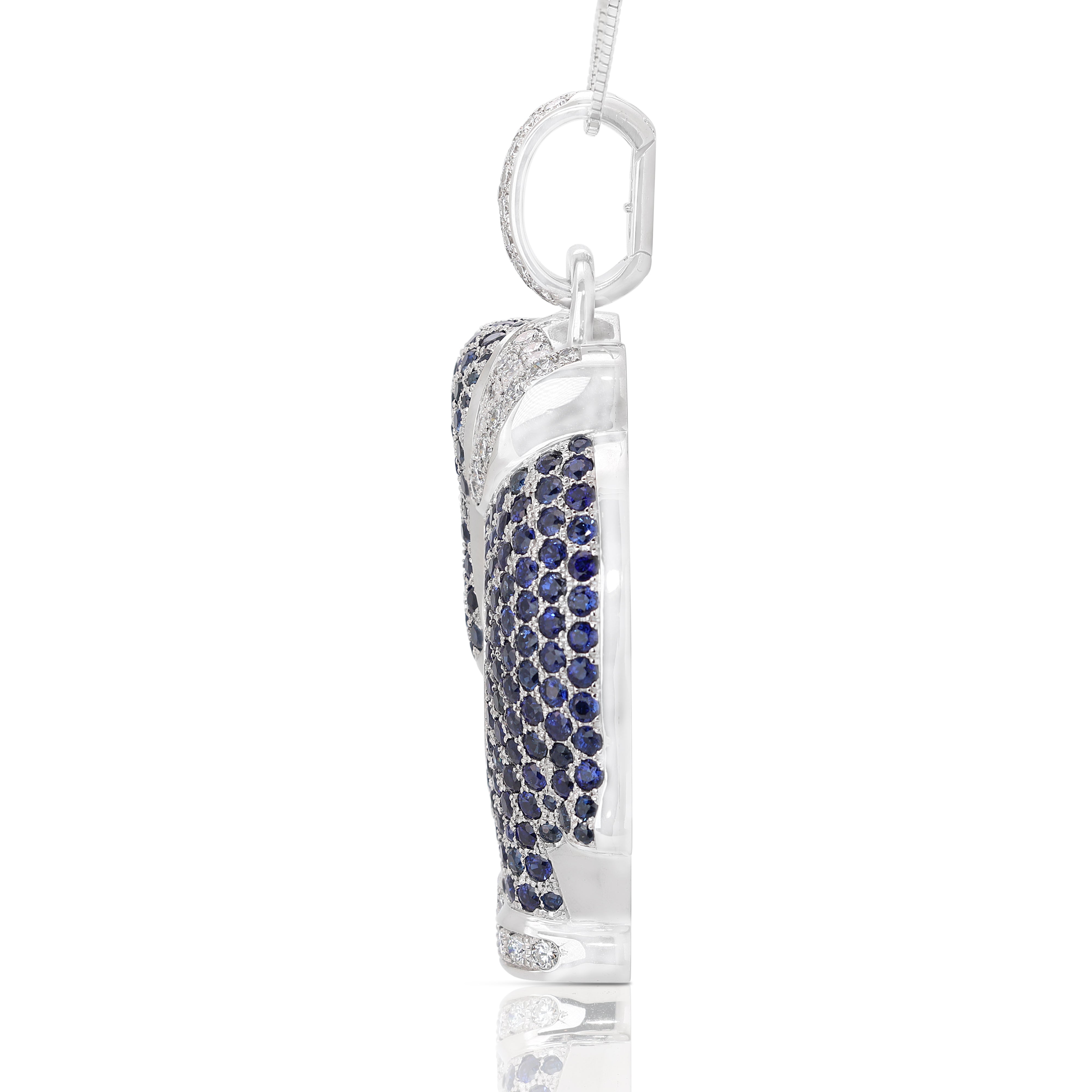 Chopard 7 carats and 2 points Sapphire and Natural Diamond Elephant Pendant in 18K White Gold