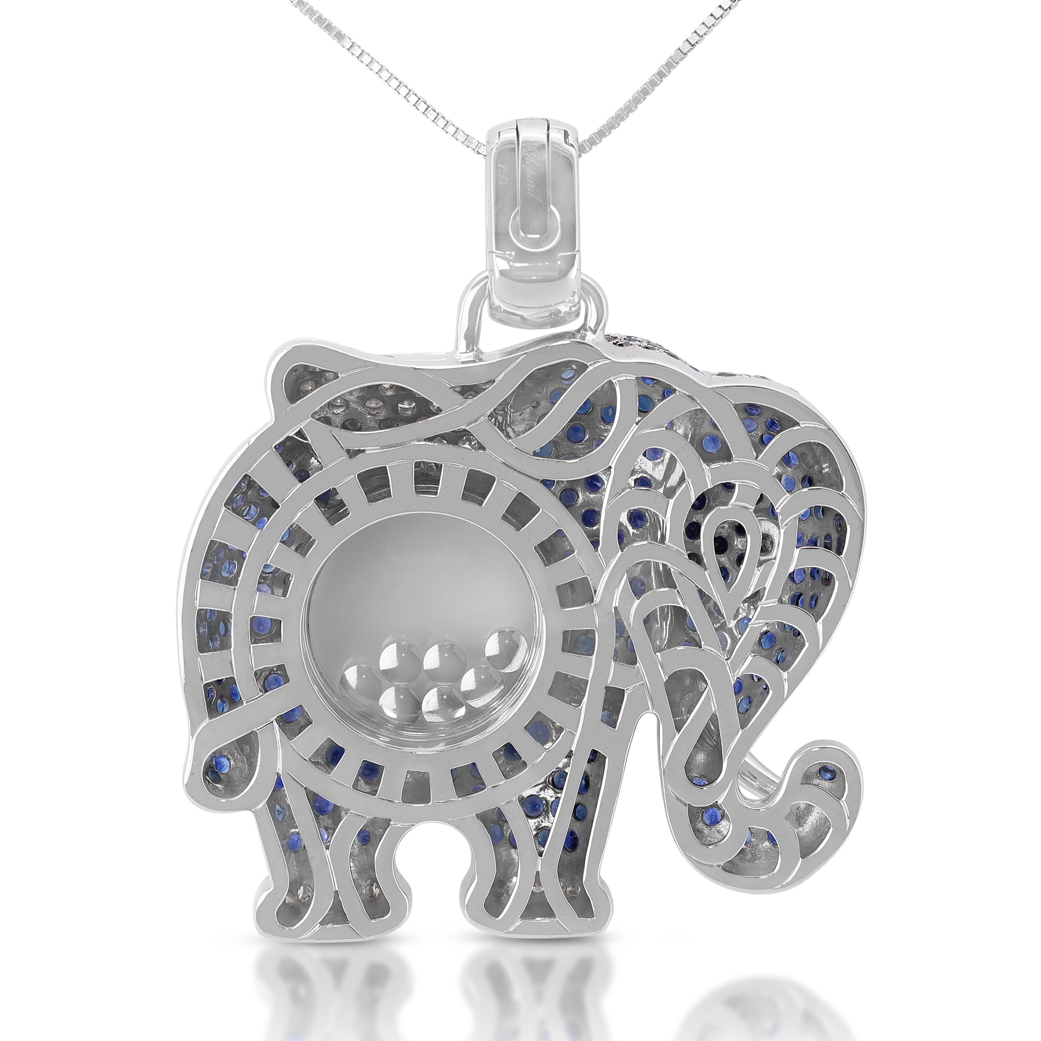 Chopard 7 carats and 2 points Sapphire and Natural Diamond Elephant Pendant in 18K White Gold