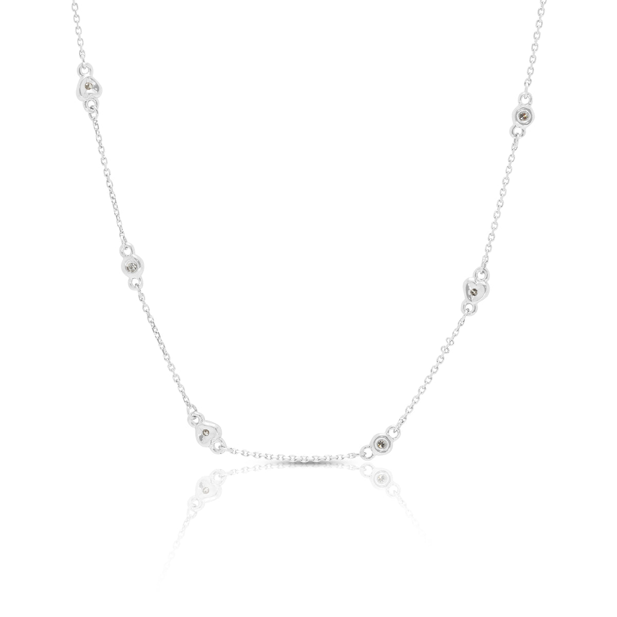 Elegant Lee Hwa Jewelry 0.15ct Natural Diamond Station Necklace in 18K White Gold