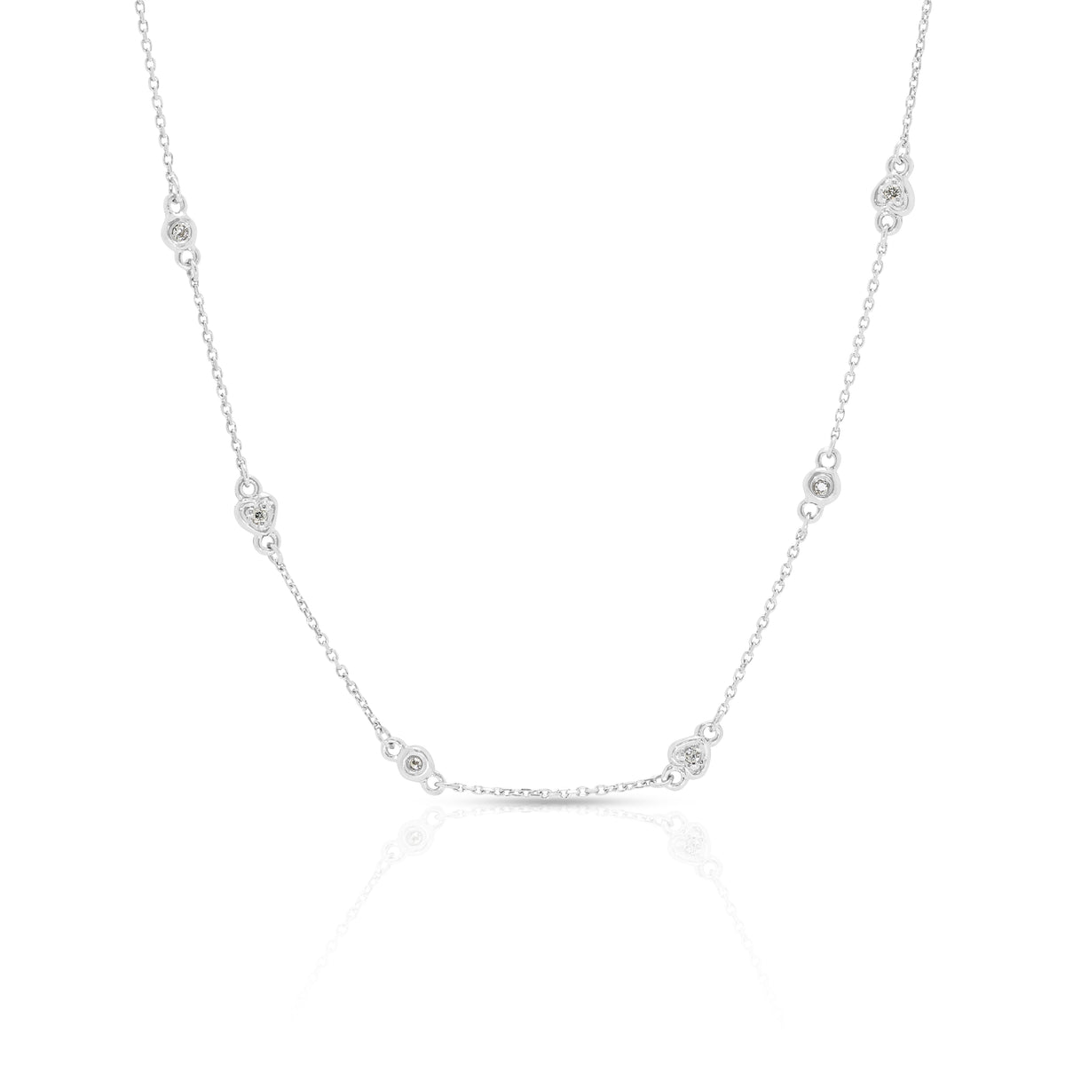 Elegant Lee Hwa Jewelry 0.15ct Natural Diamond Station Necklace in 18K White Gold
