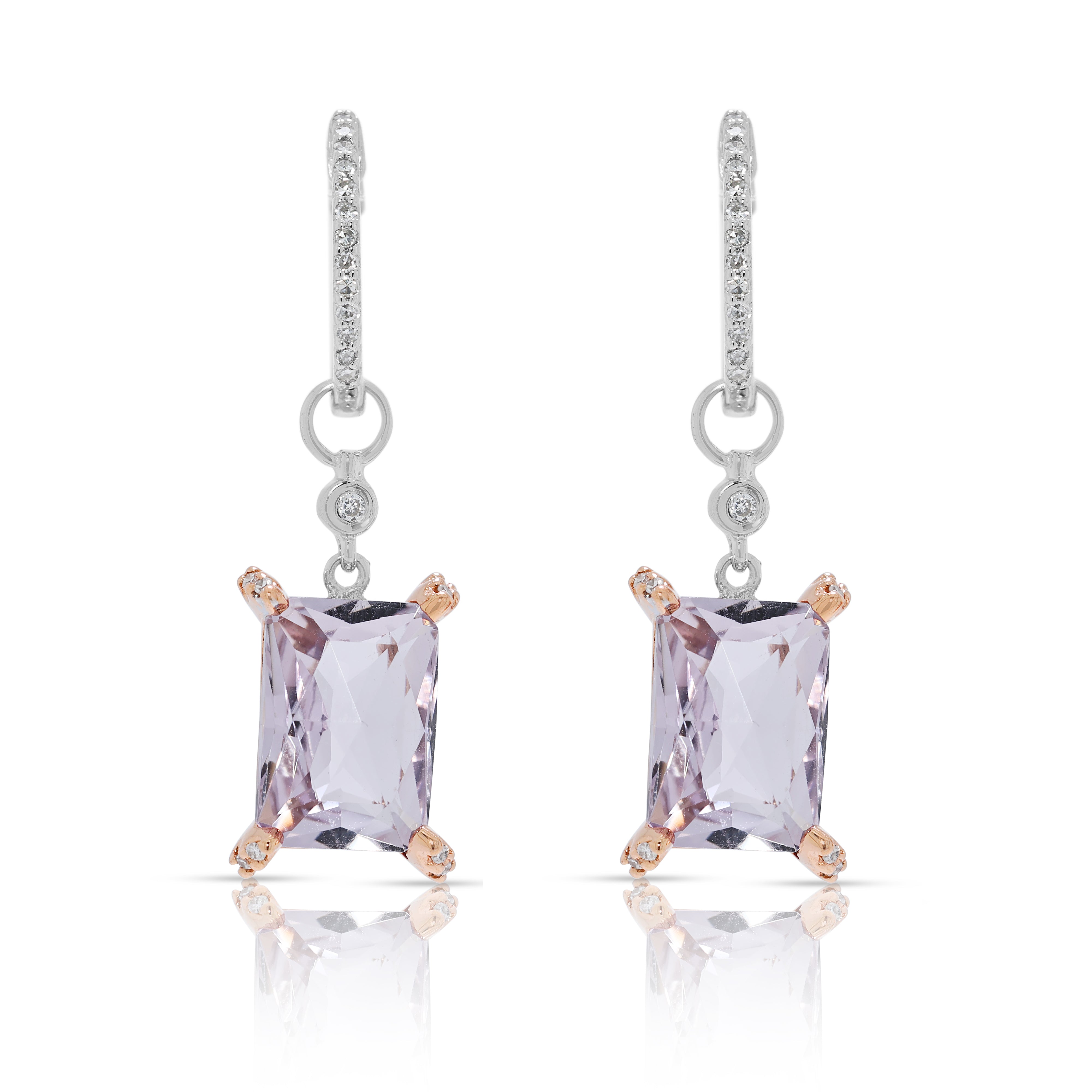 Alluring 4.77ct Morganite & Natural Diamond Drop Earrings in 14K Two-Toned Gold