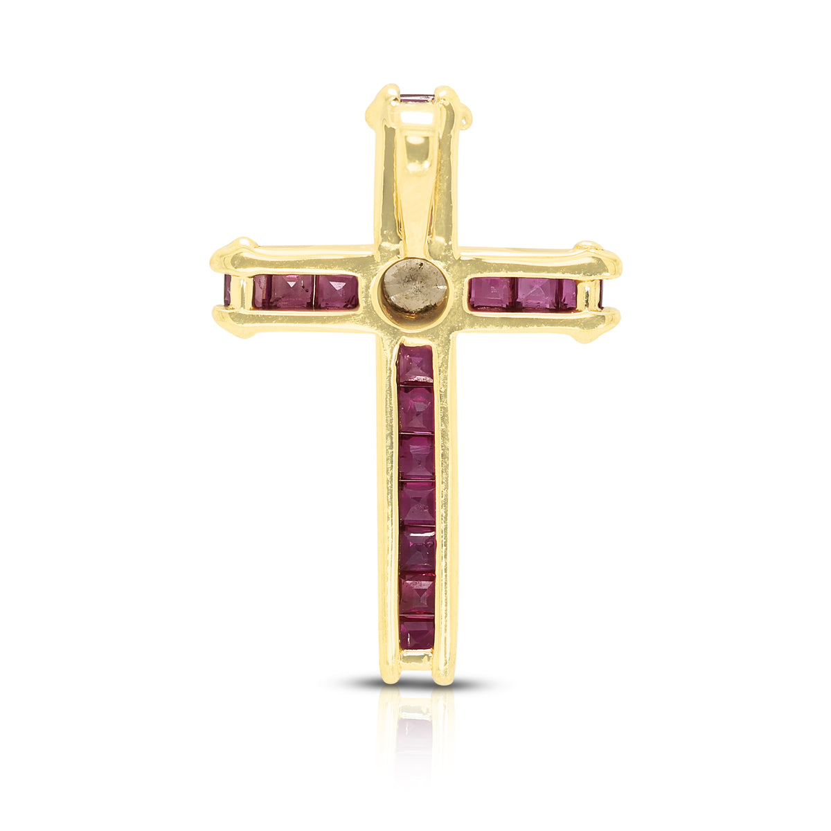 Spectacular 0.40ct Ruby and 0.10ct Natural Diamond Channel Set Cross Pendant in 18K Yellow Gold