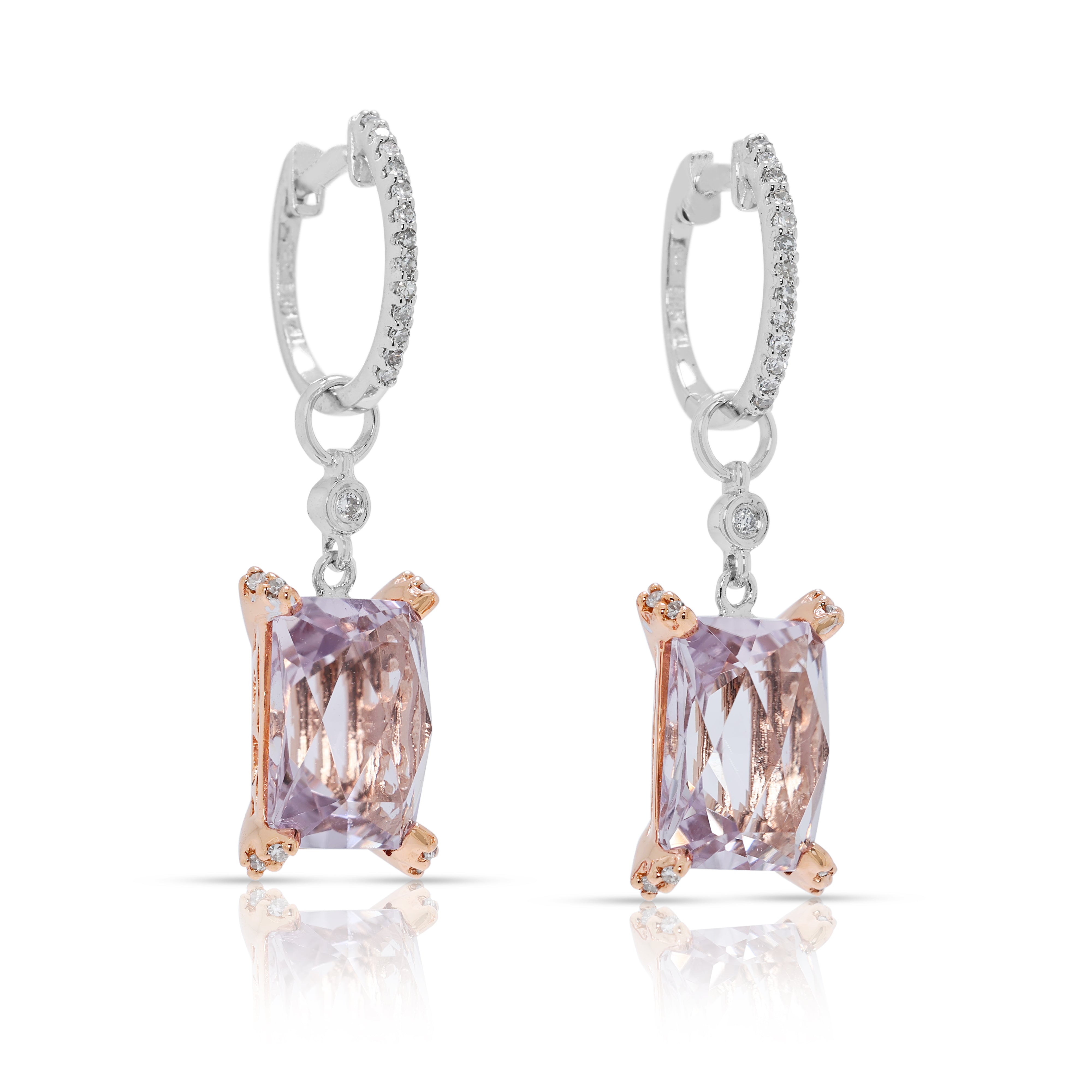 Alluring 4.77ct Morganite & Natural Diamond Drop Earrings in 14K Two-Toned Gold