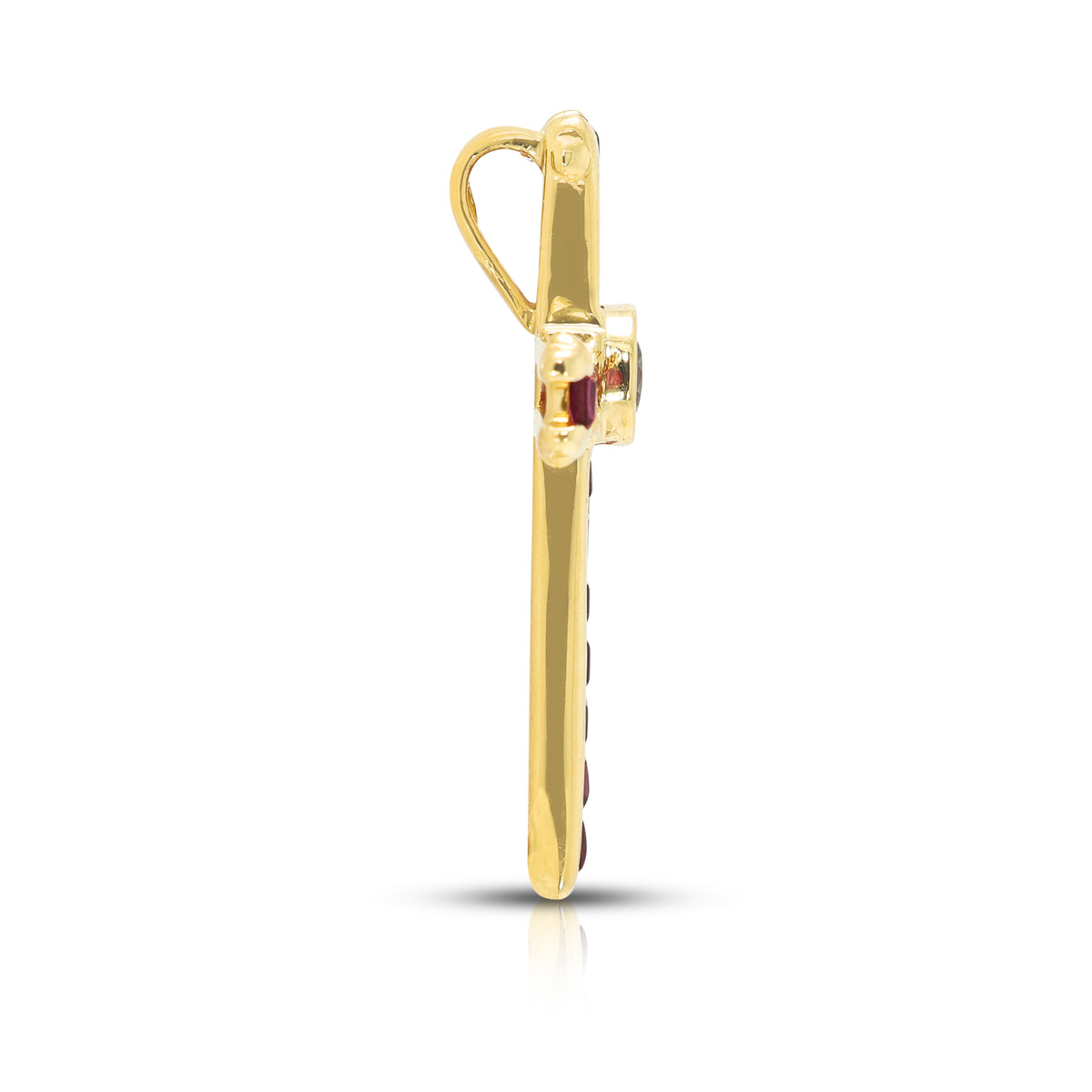 Spectacular 0.40ct Ruby and 0.10ct Natural Diamond Channel Set Cross Pendant in 18K Yellow Gold