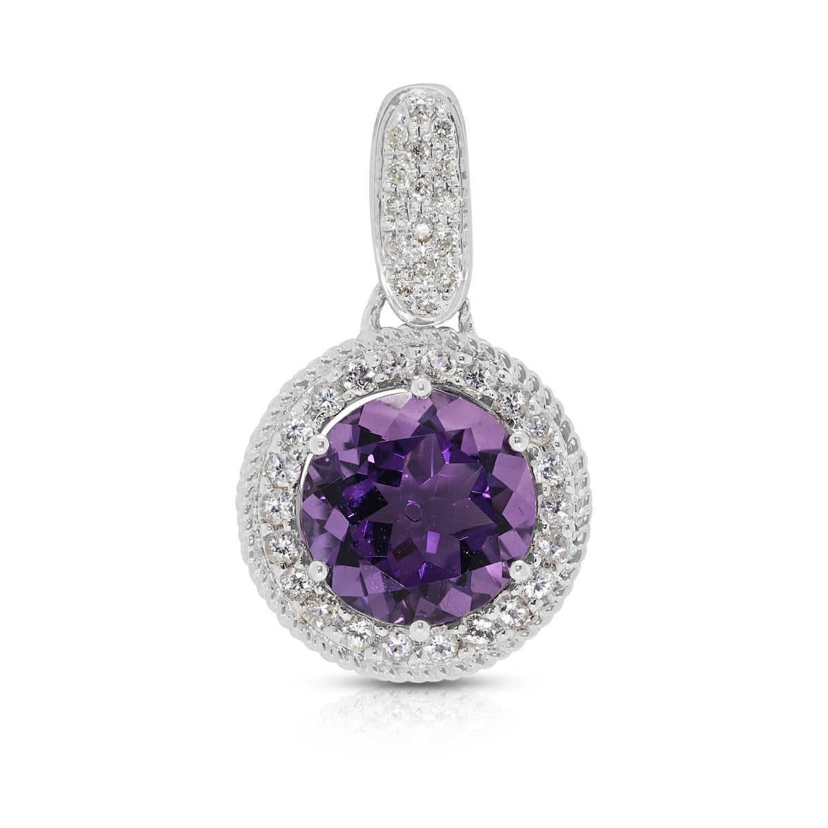 Breathtaking 3.88ct Amethyst and 0.45ct Natural Diamond Halo Enhancer Pendant in 18K White Gold (New)