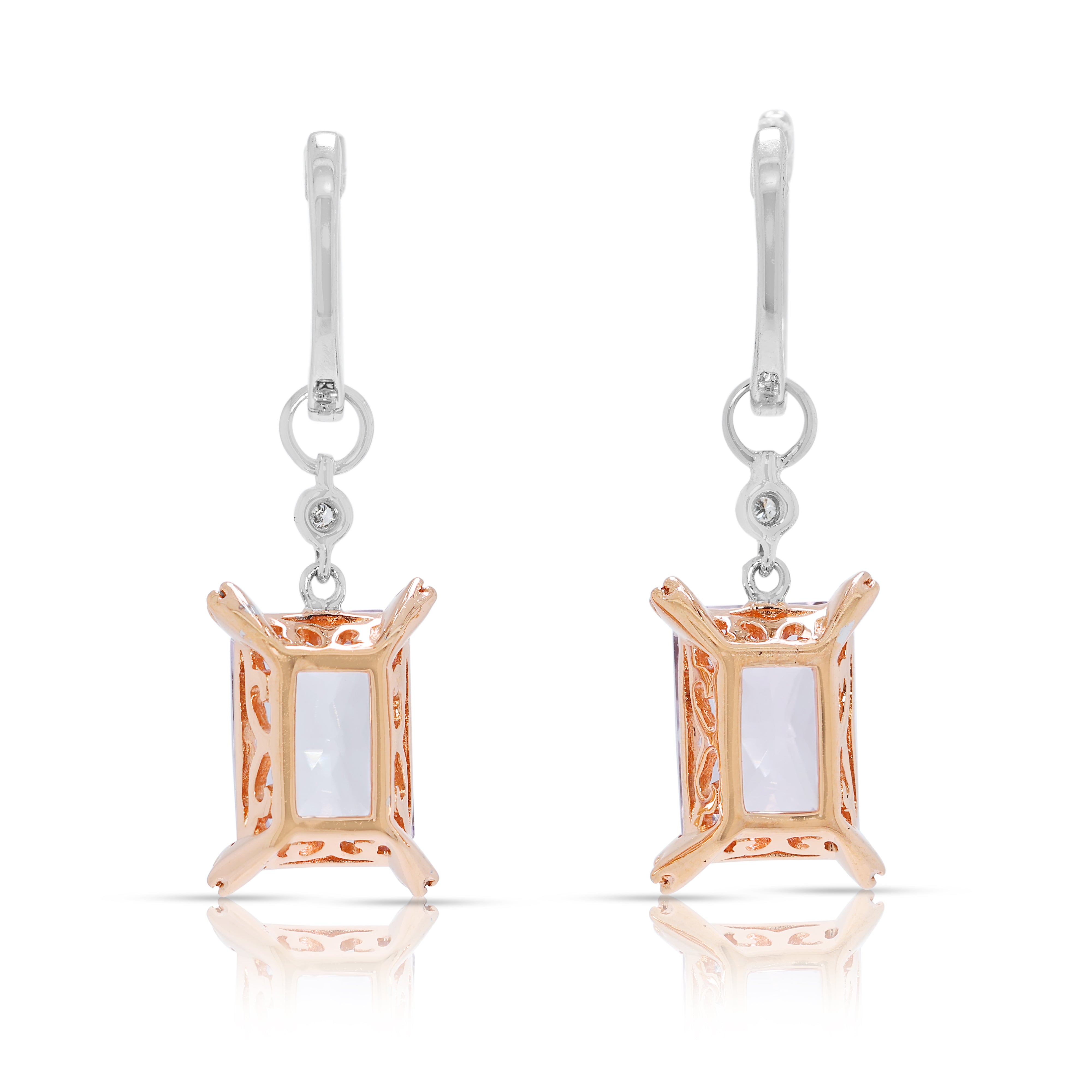 Alluring 4.77ct Morganite & Natural Diamond Drop Earrings in 14K Two-Toned Gold