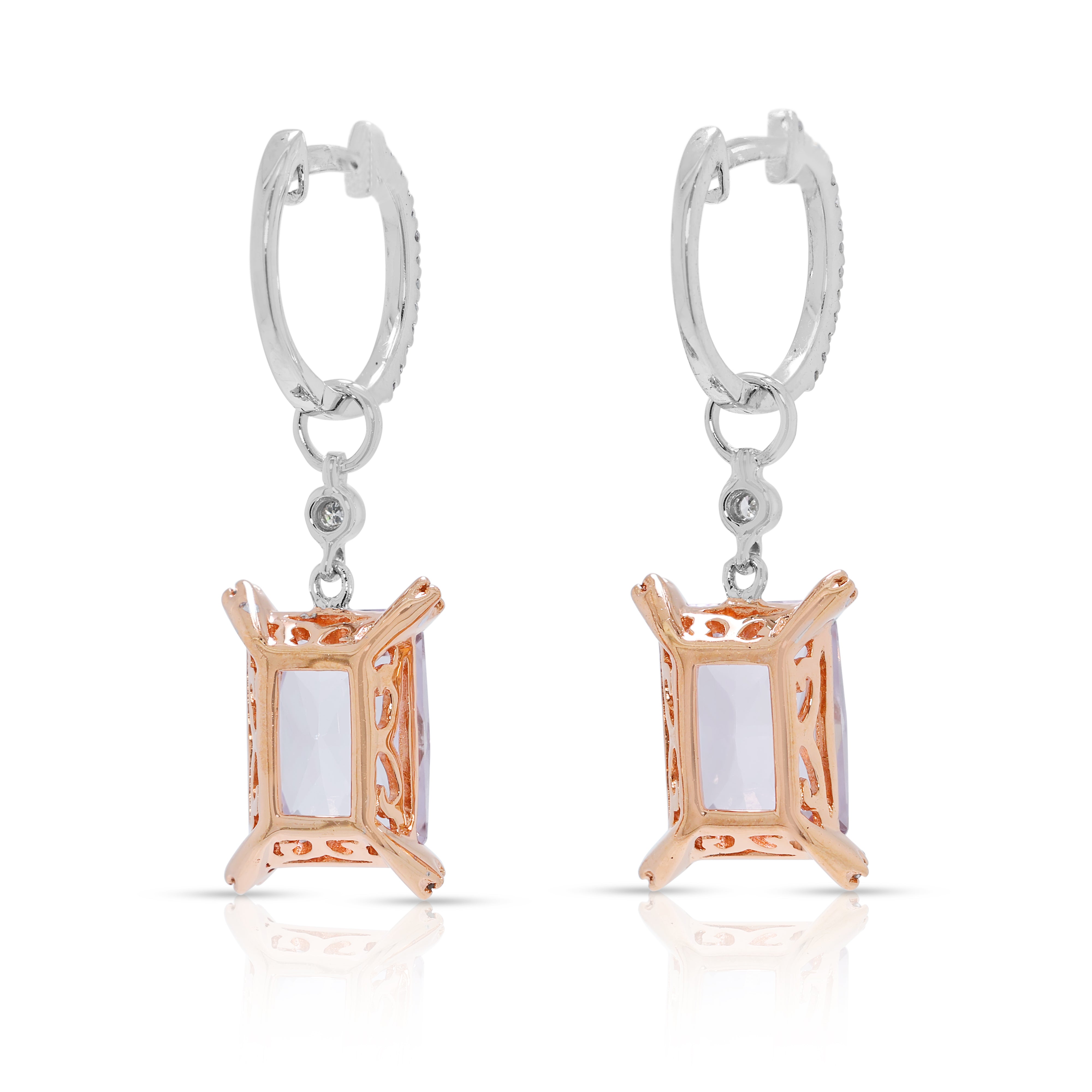 Alluring 4.77ct Morganite & Natural Diamond Drop Earrings in 14K Two-Toned Gold