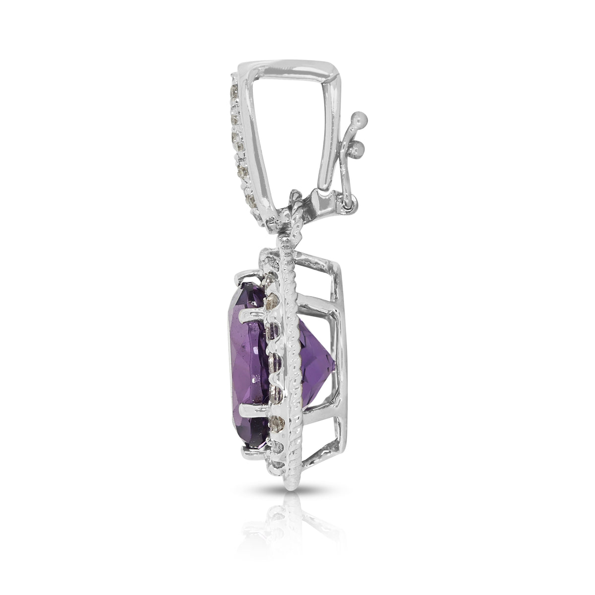Breathtaking 3.88ct Amethyst and 0.45ct Natural Diamond Halo Enhancer Pendant in 18K White Gold (New)