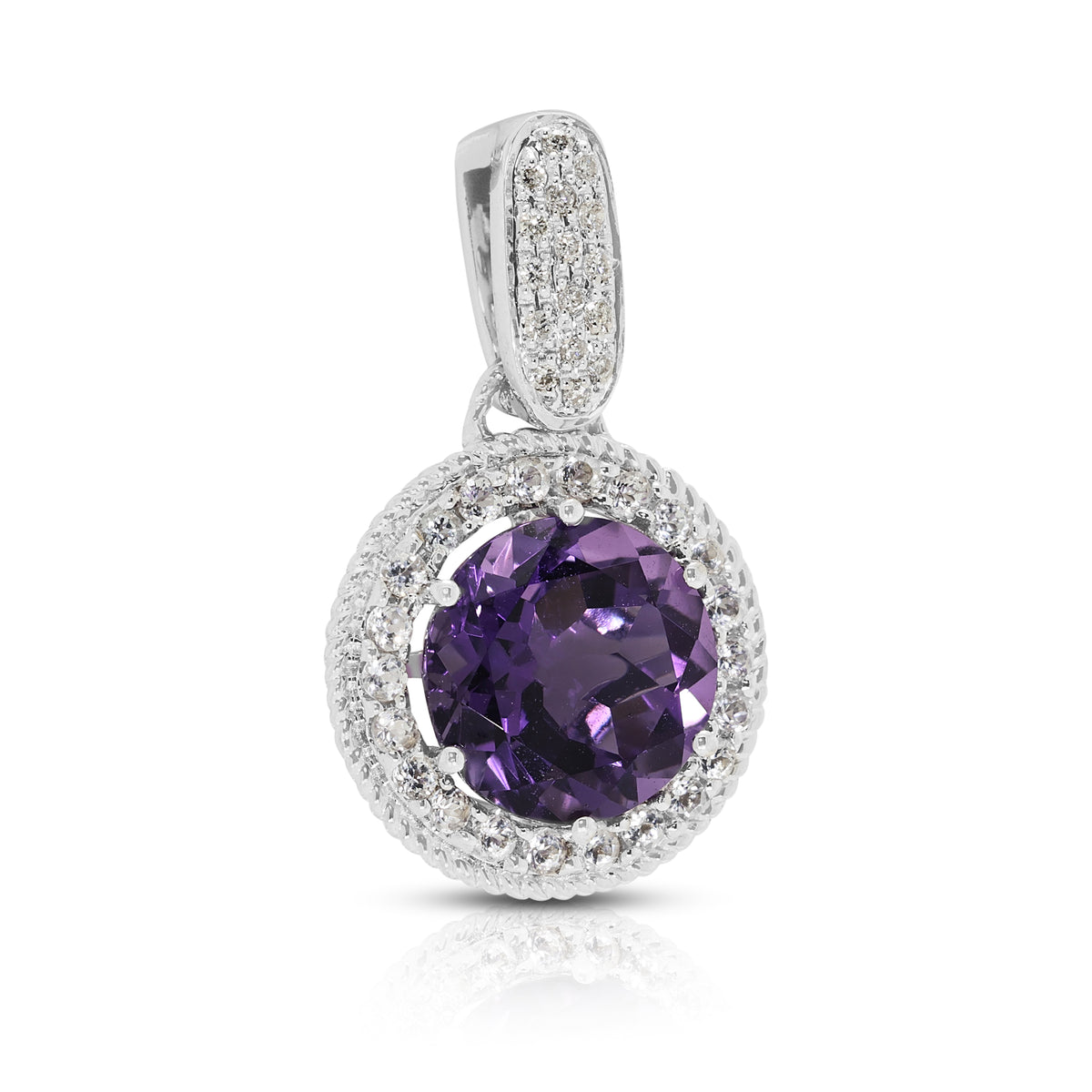 Breathtaking 3.88ct Amethyst and 0.45ct Natural Diamond Halo Enhancer Pendant in 18K White Gold (New)