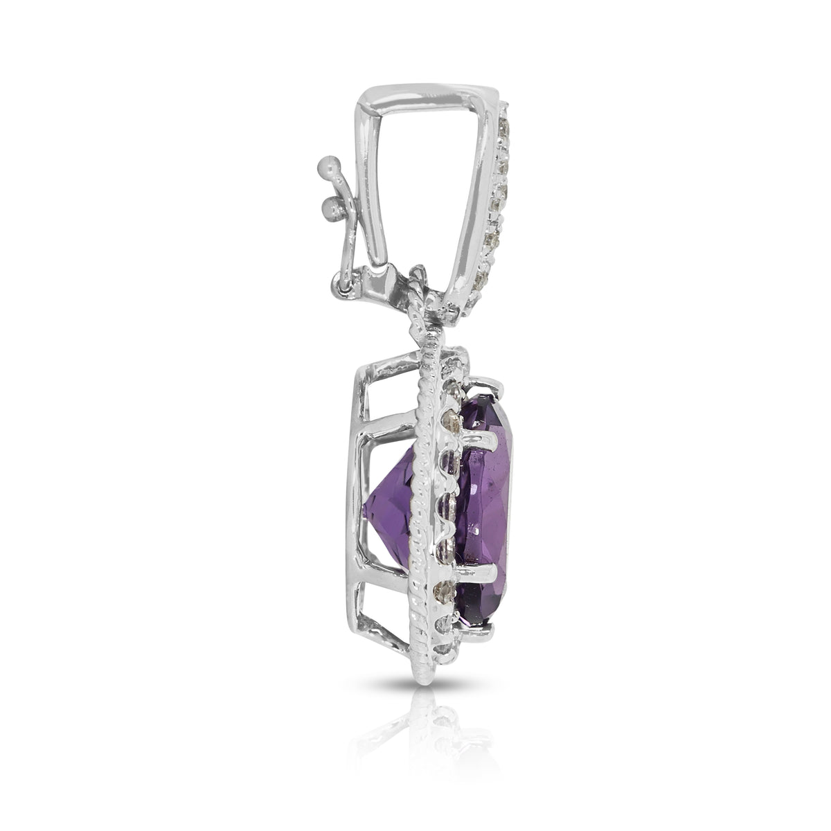 Breathtaking 3.88ct Amethyst and 0.45ct Natural Diamond Halo Enhancer Pendant in 18K White Gold (New)
