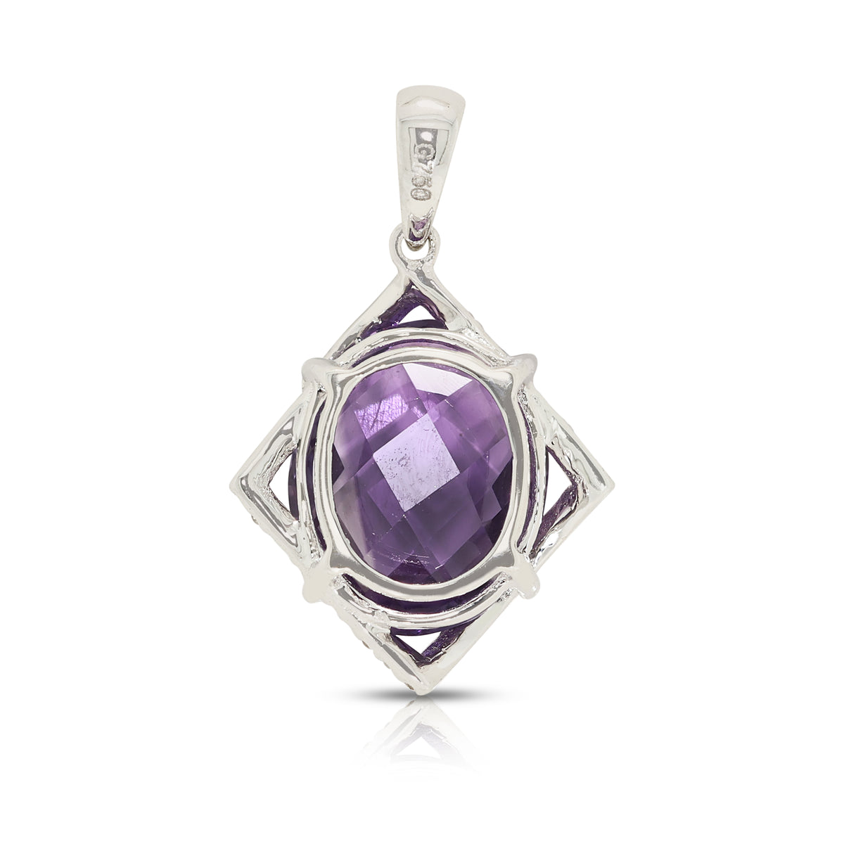 Exquisite 3.18ct Amethyst and 0.24ct Natural Diamond Halo Pendant in 18K White Gold (New)