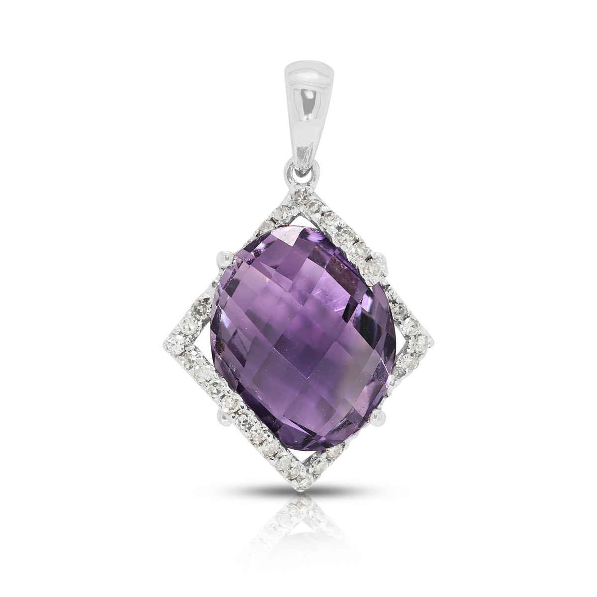 Exquisite 3.18ct Amethyst and 0.24ct Natural Diamond Halo Pendant in 18K White Gold (New)