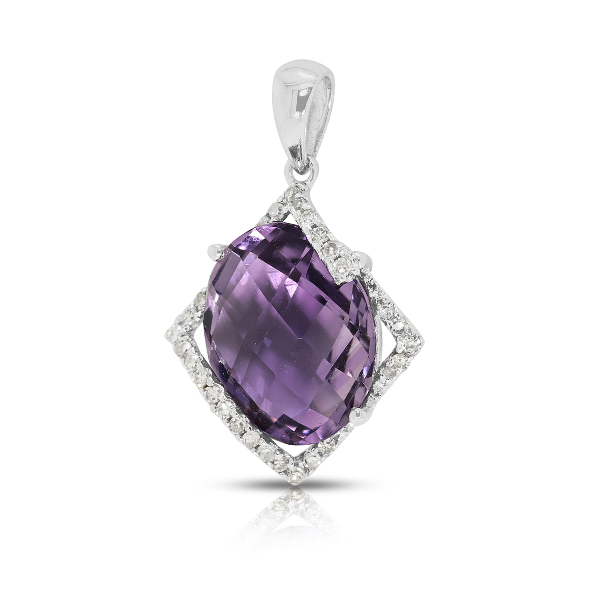 Exquisite 3.18ct Amethyst and 0.24ct Natural Diamond Halo Pendant in 18K White Gold (New)