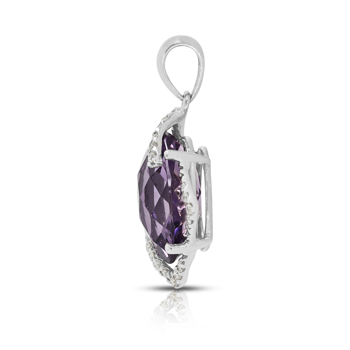 Exquisite 3.18ct Amethyst and 0.24ct Natural Diamond Halo Pendant in 18K White Gold (New)