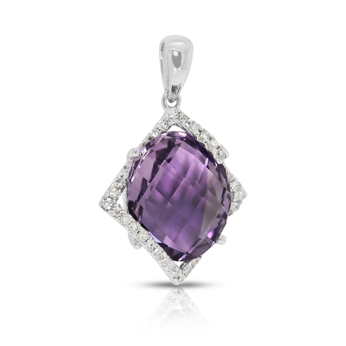 Exquisite 3.18ct Amethyst and 0.24ct Natural Diamond Halo Pendant in 18K White Gold (New)