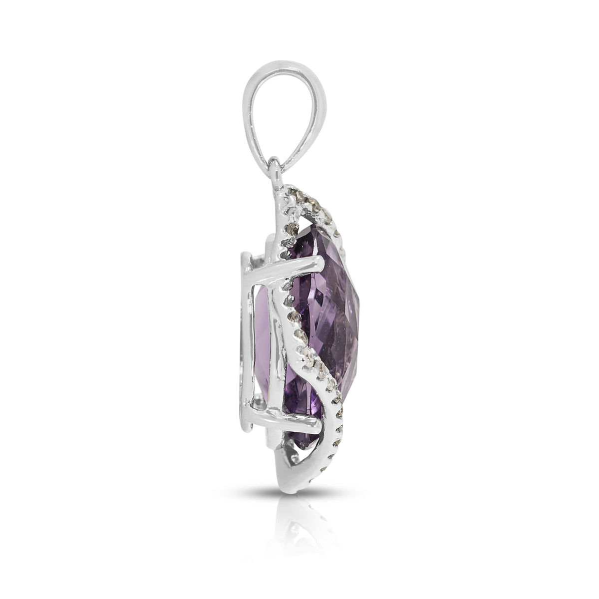 Exquisite 3.18ct Amethyst and 0.24ct Natural Diamond Halo Pendant in 18K White Gold (New)