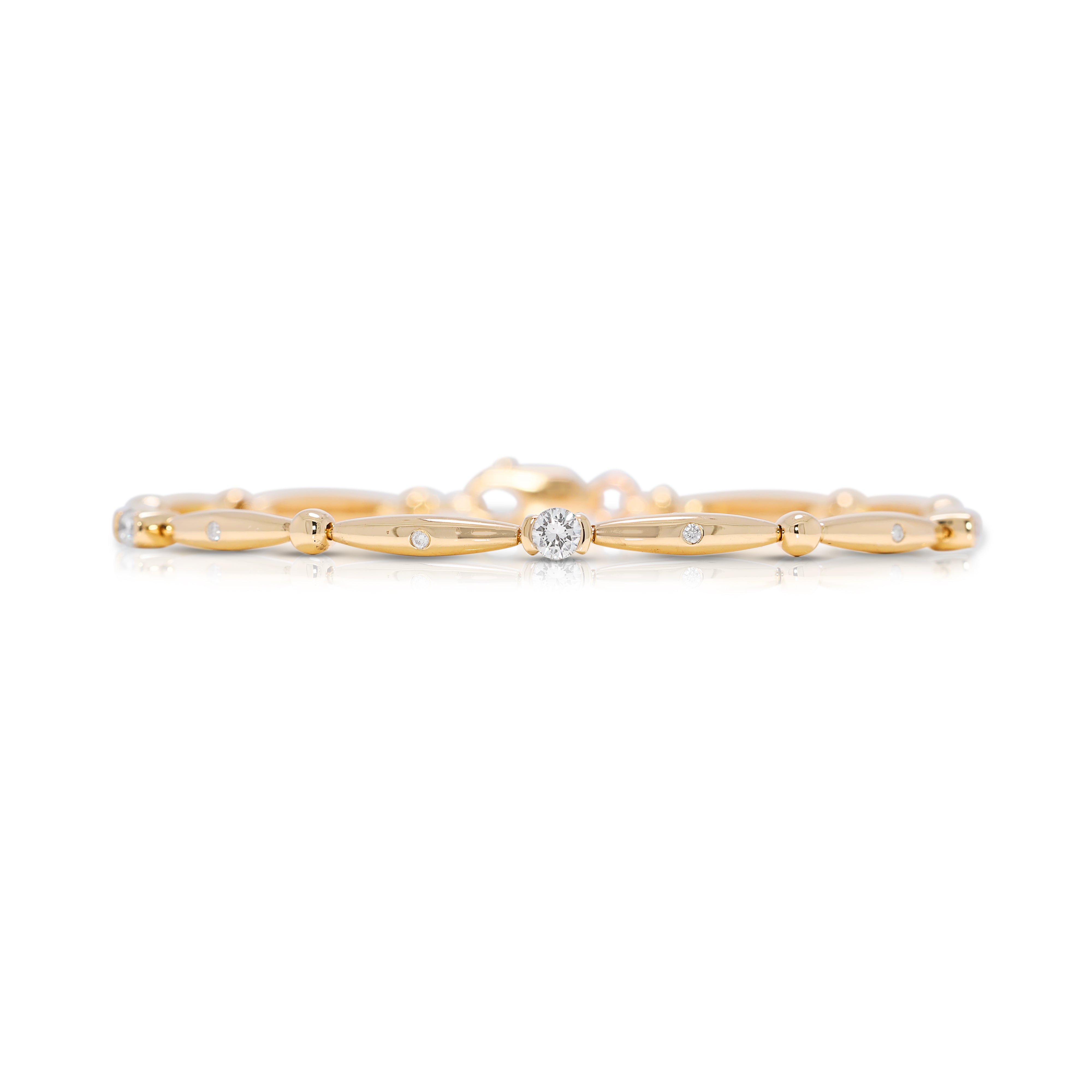 Refined 0.037ct 18K Yellow Gold Natural Diamond Bracelet