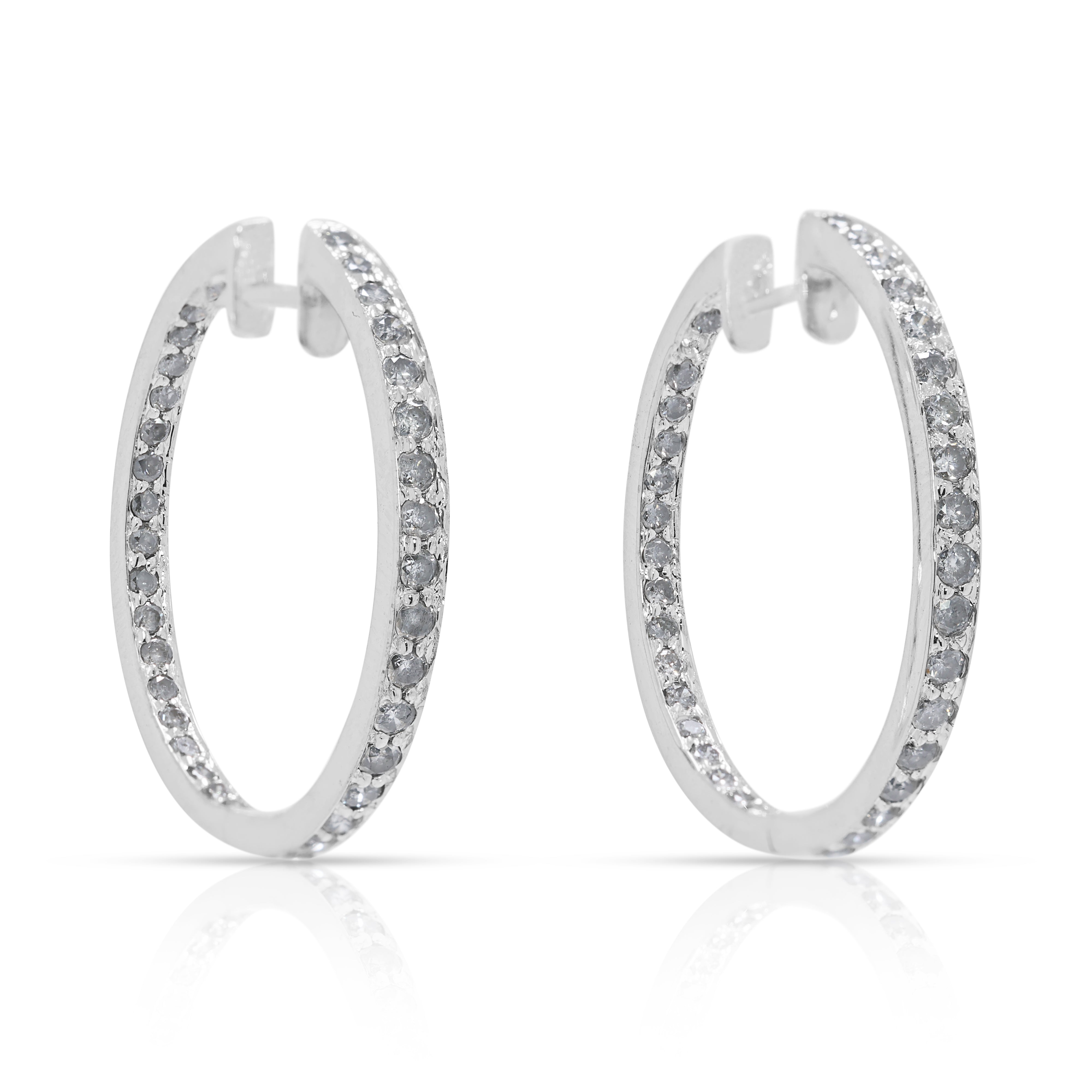Dazzling 1.44ct Natural Diamond Hoop Earrings in 18K White Gold