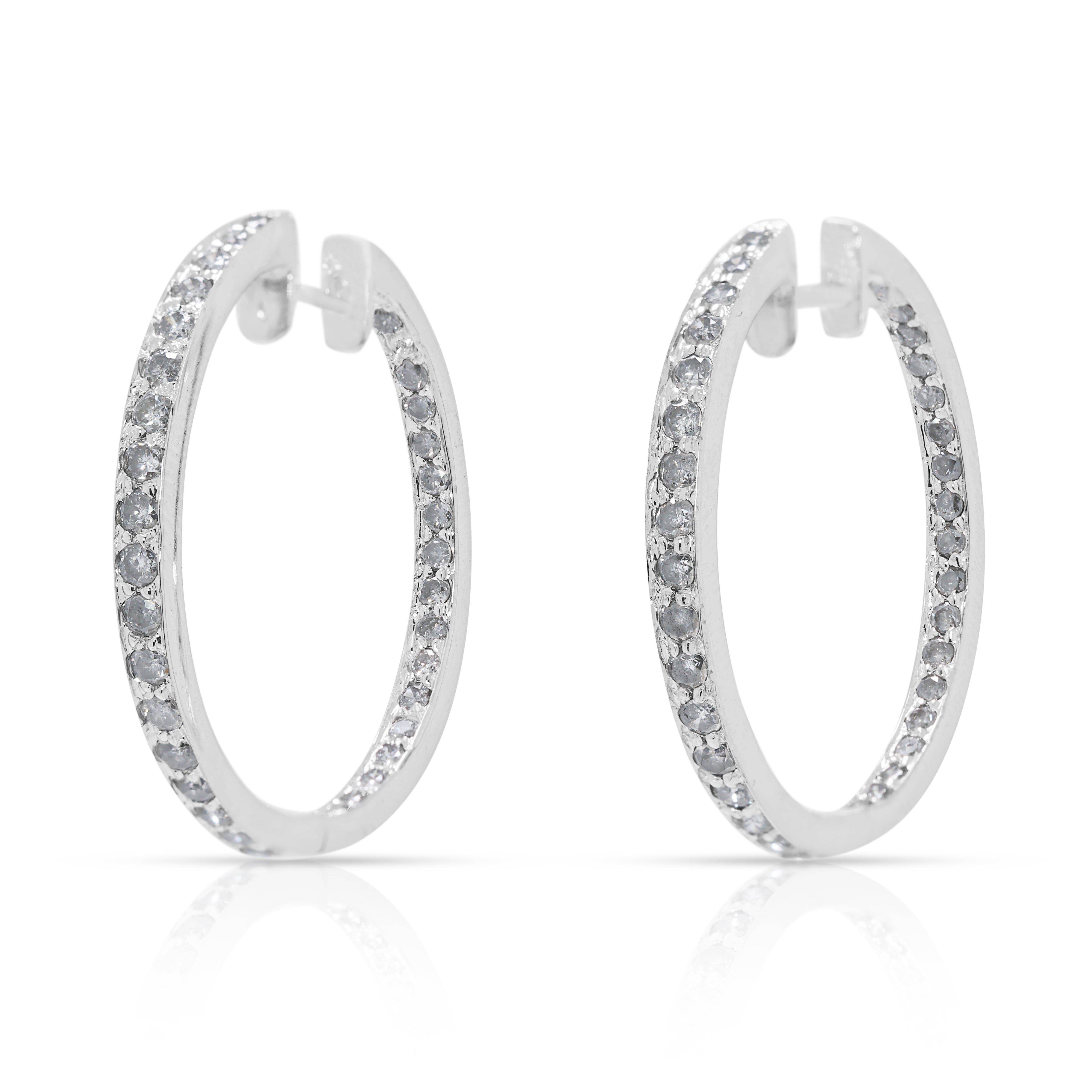 Dazzling 1.44ct Natural Diamond Hoop Earrings in 18K White Gold