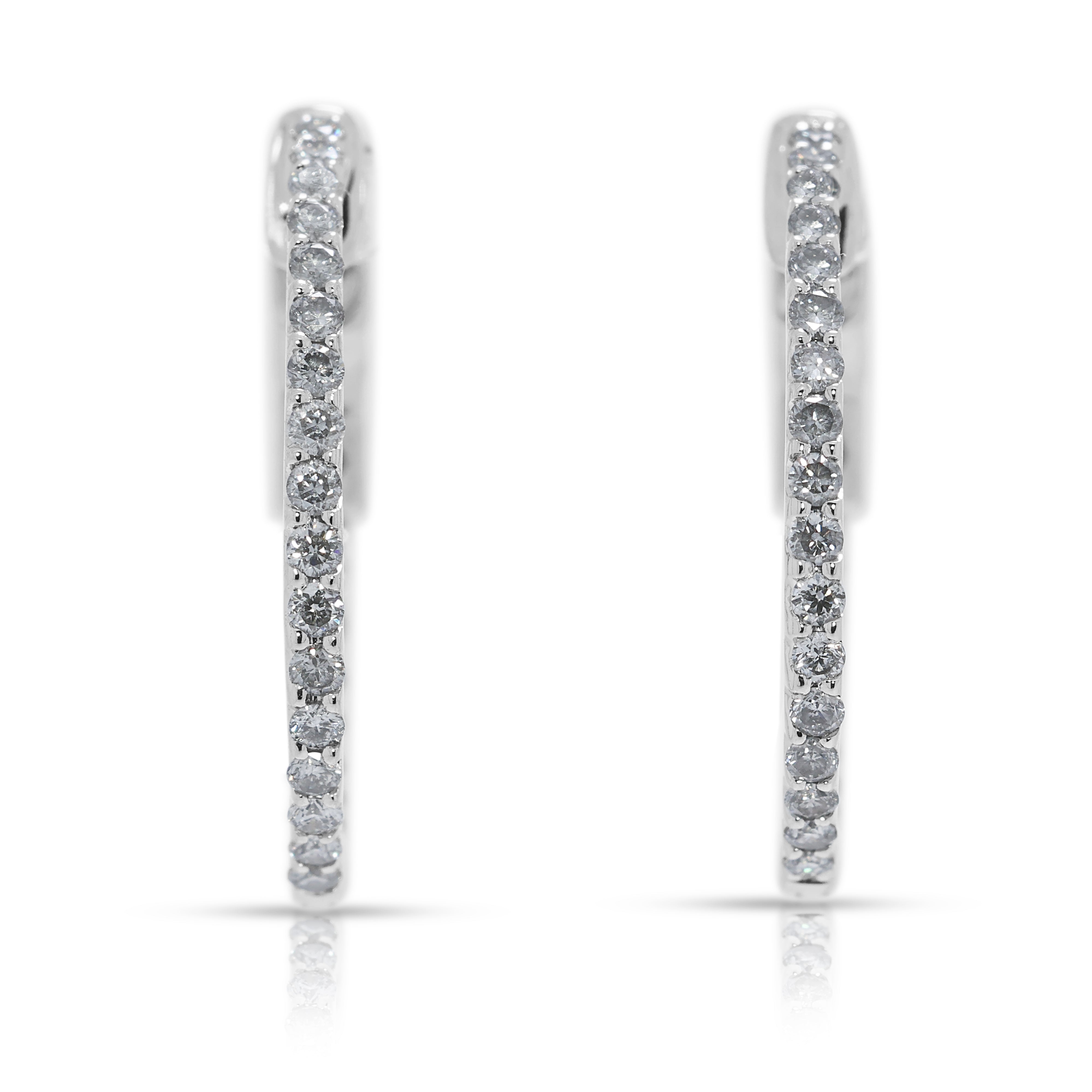 Radiant 0.52ct Natural Diamond Hoop Earrings by Michael Trio in 18K White Gold