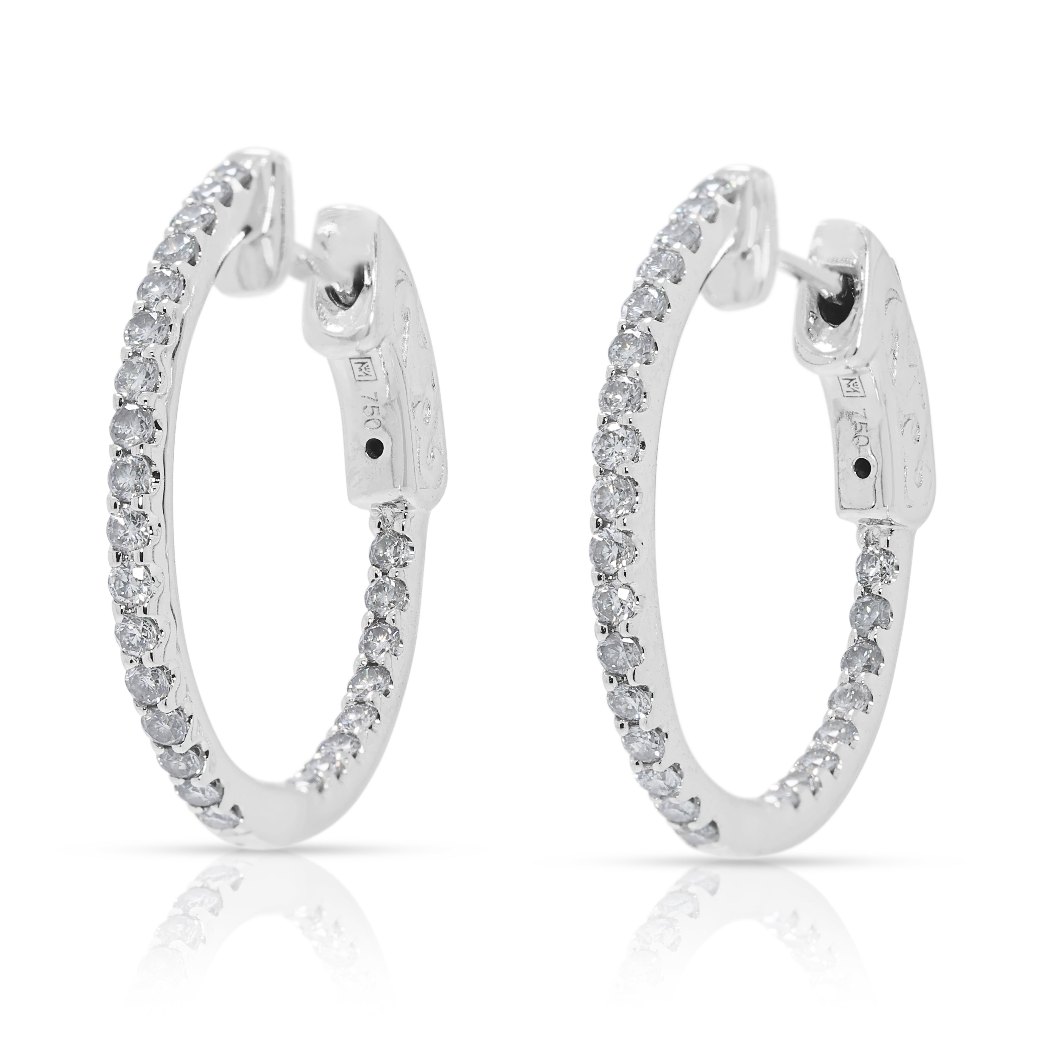 Radiant 0.52ct Natural Diamond Hoop Earrings by Michael Trio in 18K White Gold