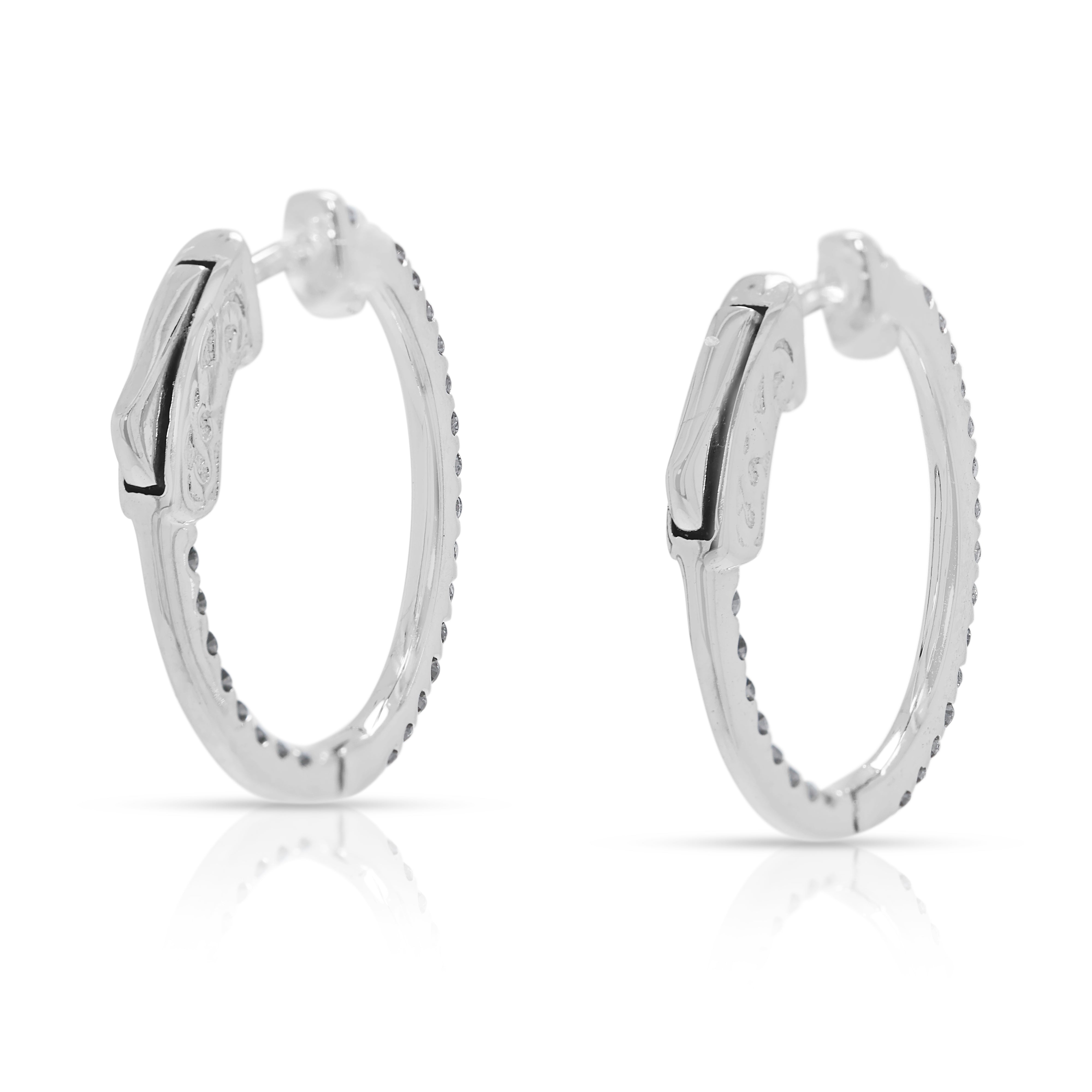 Radiant 0.52ct Natural Diamond Hoop Earrings by Michael Trio in 18K White Gold